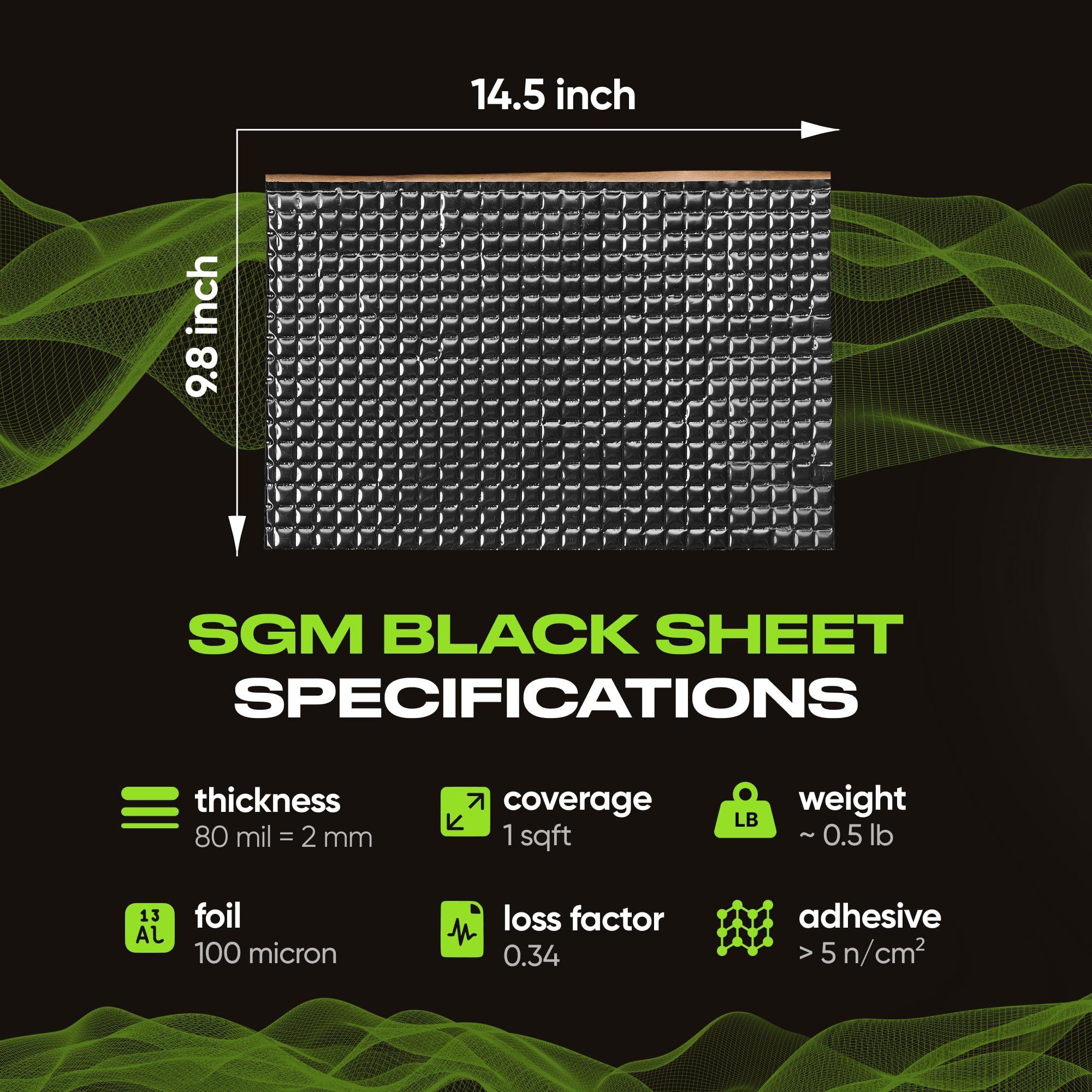 SGM Black 2 mm 10 sqft (0.92 sqm) Auto Schalldämpfungsmatte, Automobil-Schalldämpfung, selbstklebendes Butyl-Auto-Schalldämpfungsmaterial, Audio-Geräuschdämmung und Dämpfungsblätter