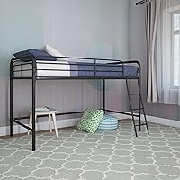 DHP Jett Junior Twin Loft Bed - Black Metal Frame with Ladder, Space-Saving Safety for Kids