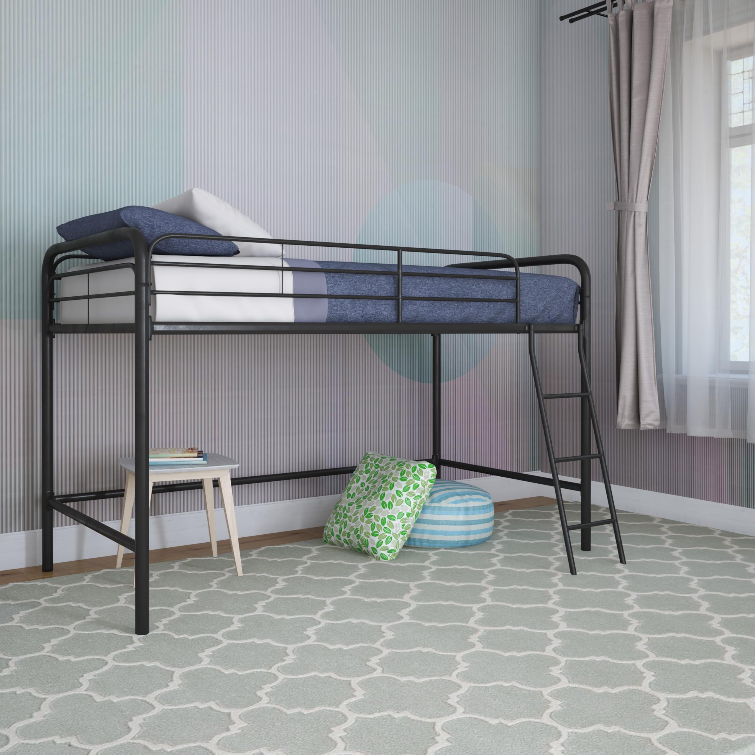 DHP Junior Loft Bed Frame with Ladder, Multifunctional Space-Saving Design, Black