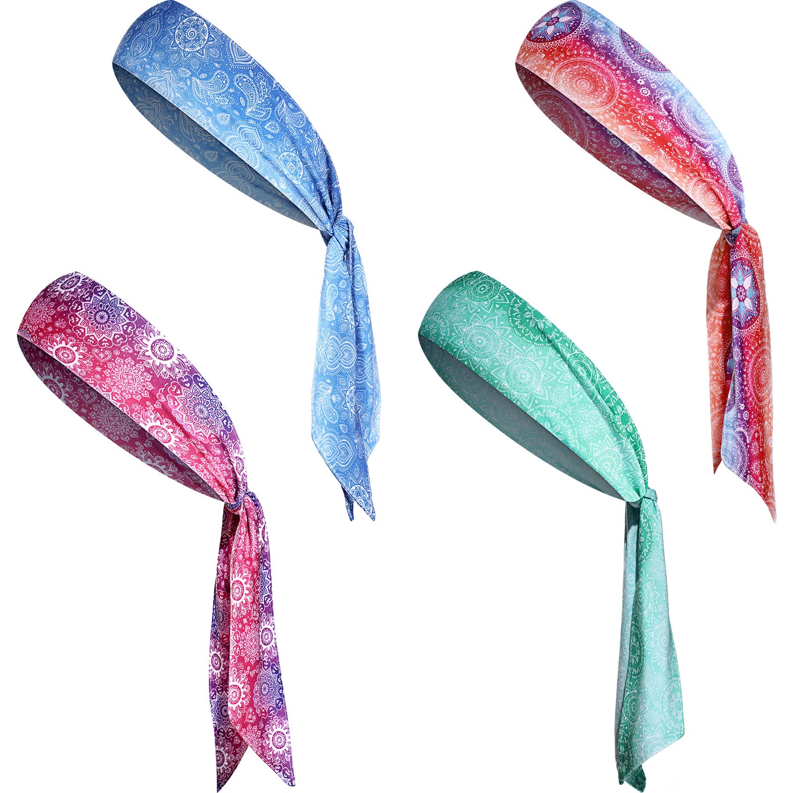 Jutom4 Pieces Bandana Headband for Men, Tie Headbands for Women, Sports Running Athletic Hair Head Band Sweat Wicking Adjustable Non Slip Karate Headband for Yoga Workout