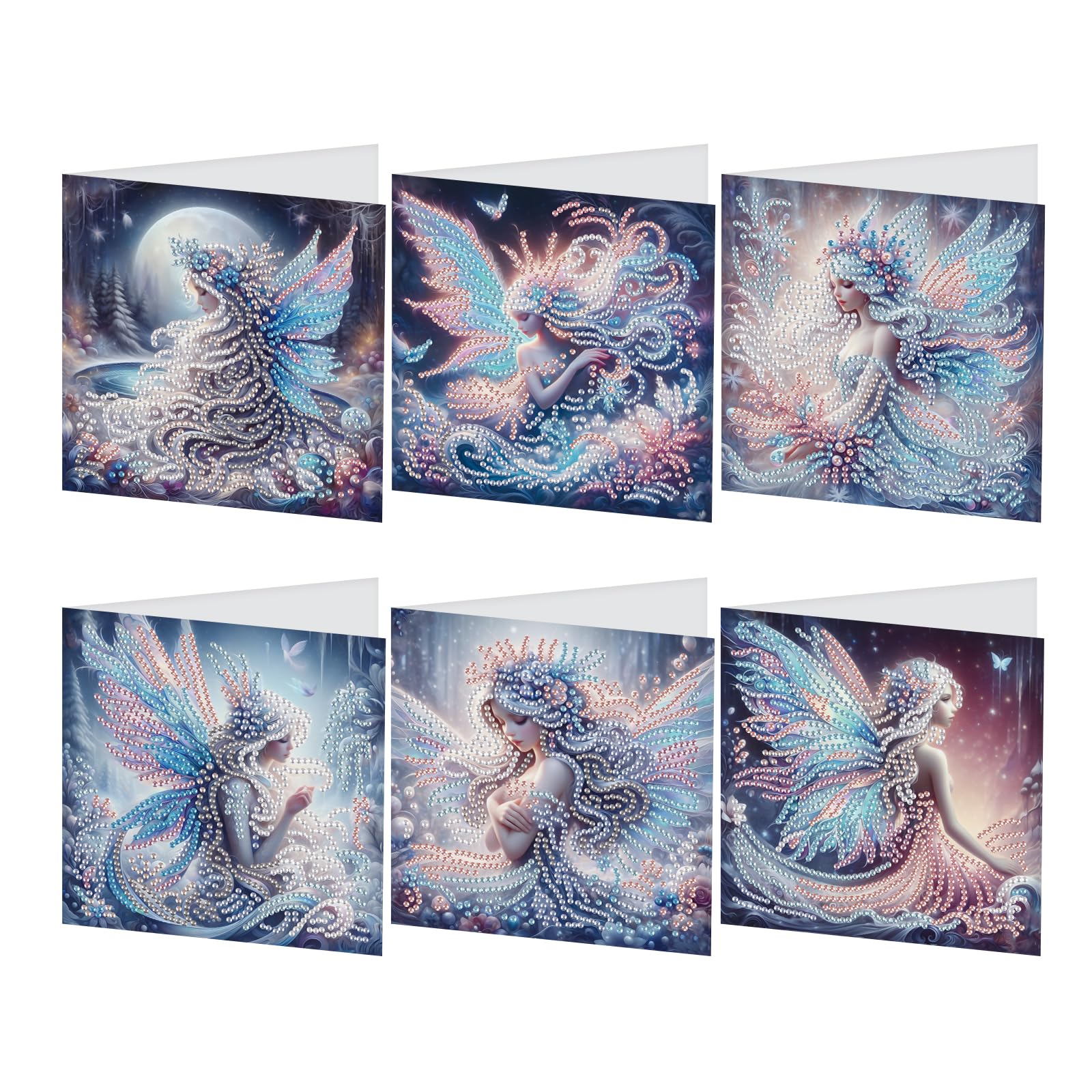 JISHSHAY 6 PCS Fairy Diamond Art Greeting Cards Diamond Painting Birthday Cards with Envelopes Gem Art Gem Painting with Special Drills for Thanksgiving Birthday Anniversary Valentine Festival Elf
