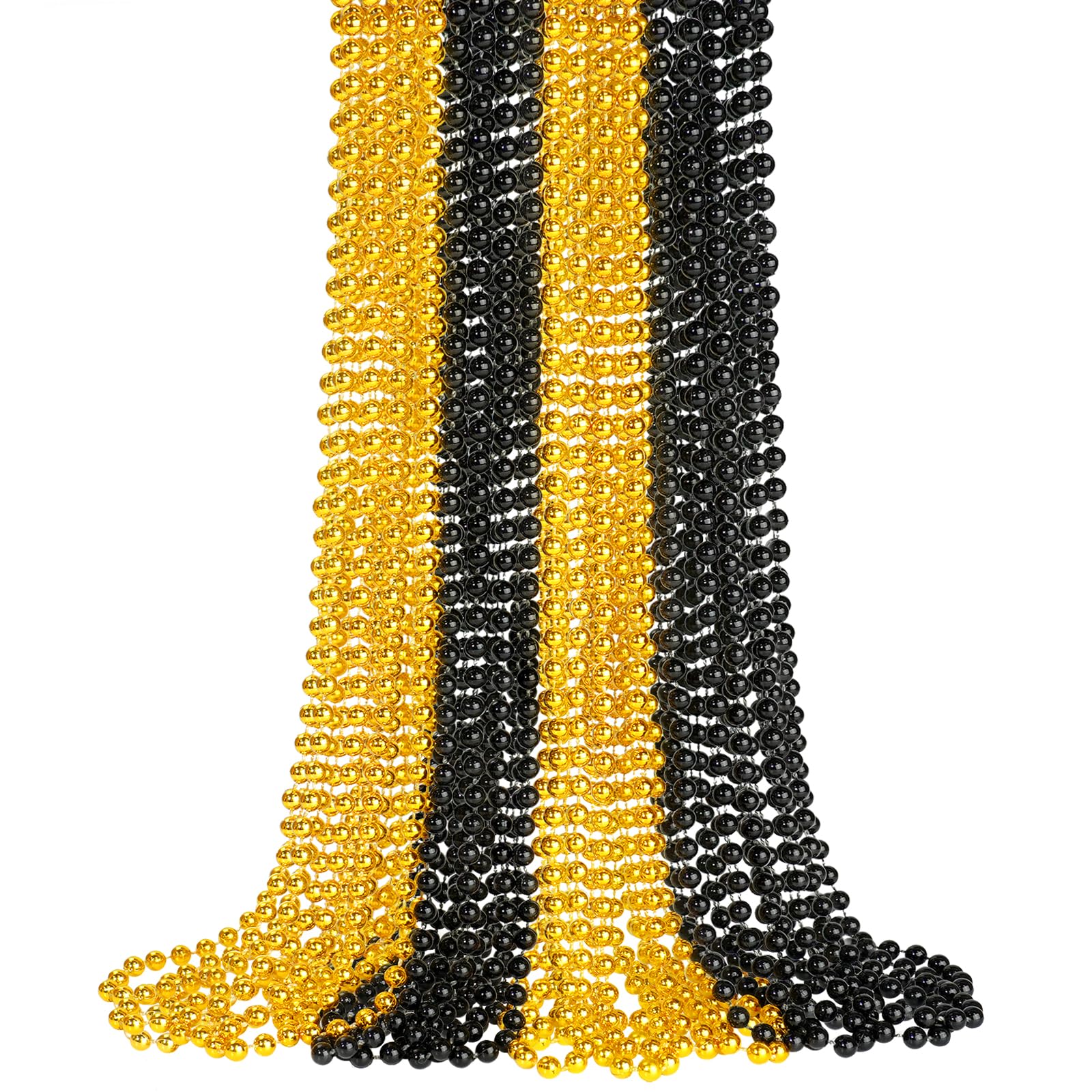 SHAOQINLIN 12 PCS Gold Black New Year Beads Necklaces, 33'' New Year Eve Necklaces Round Beads Necklace Accessories for Happy New Year's Day,