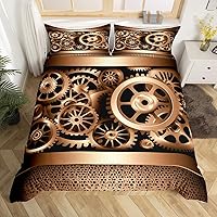 Vista 3 de Feelyou Juego de ropa de cama de reloj de estilo steampunk industrial para niños, funda de edredón mecánica con rueda de engranajes, componentes
