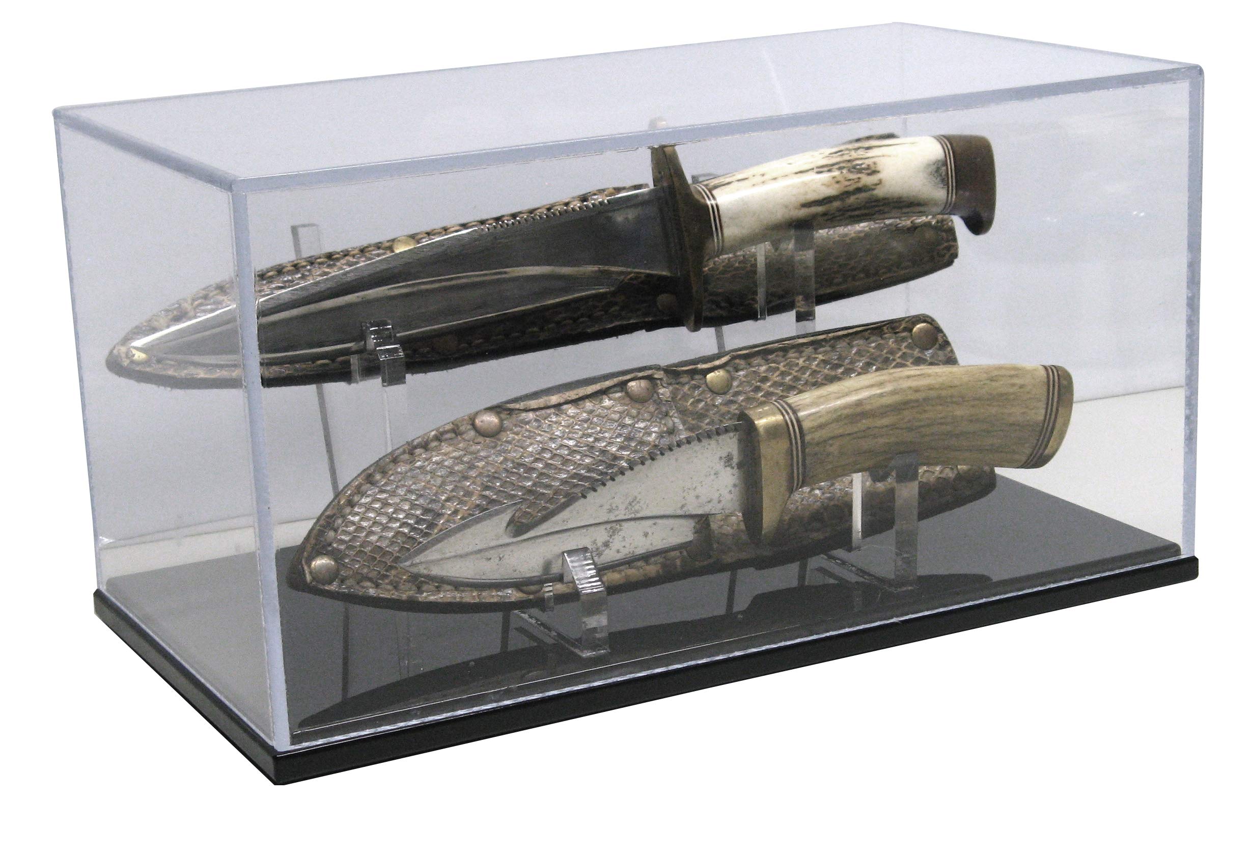 Double Knife Display Case with Sheath Holder 14in Stand Fits Custom Work and Randall Knives