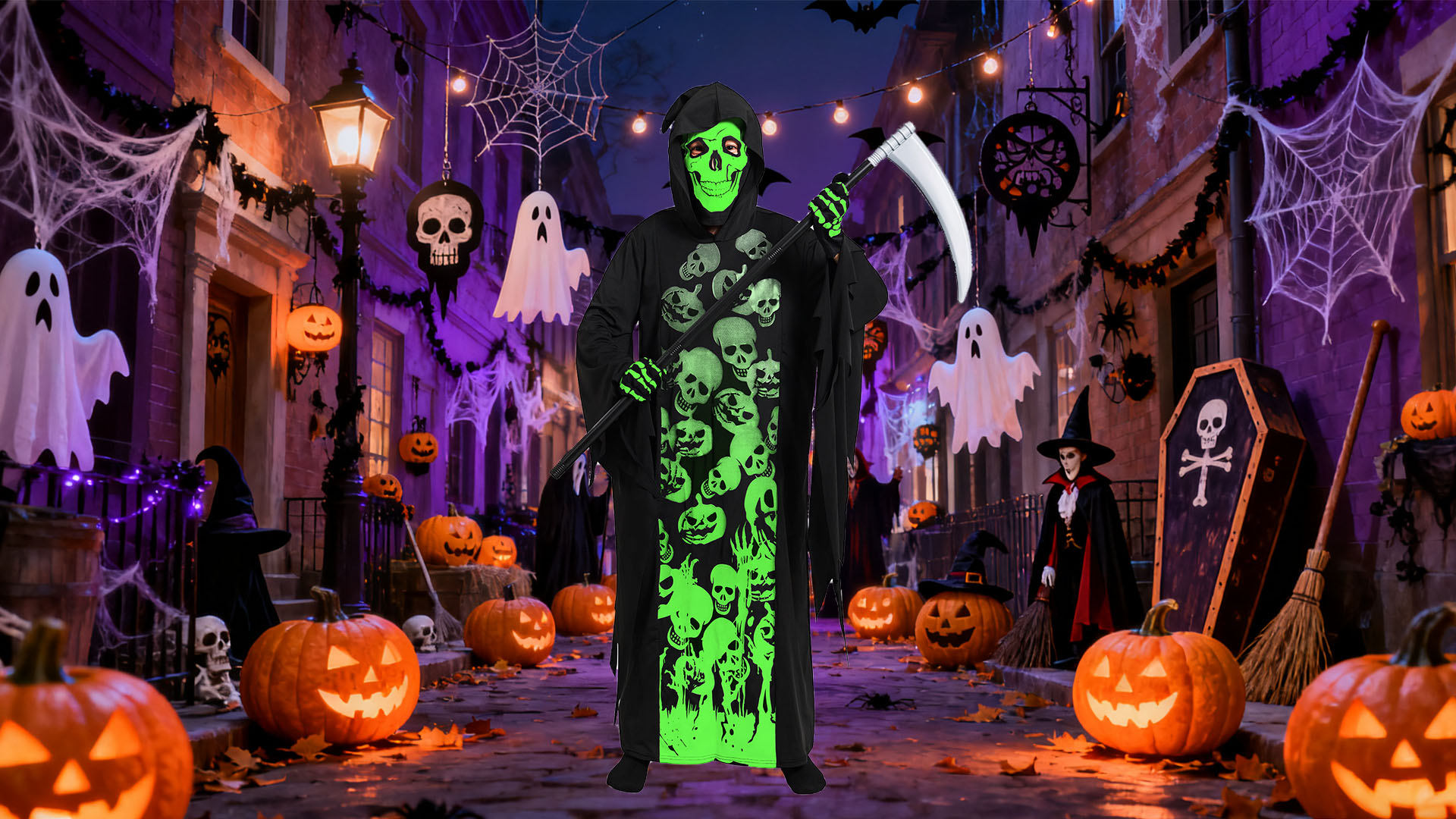 Disfraz de Grim Reaper para niños 8-10 años con máscara y guadaña miniatura 7