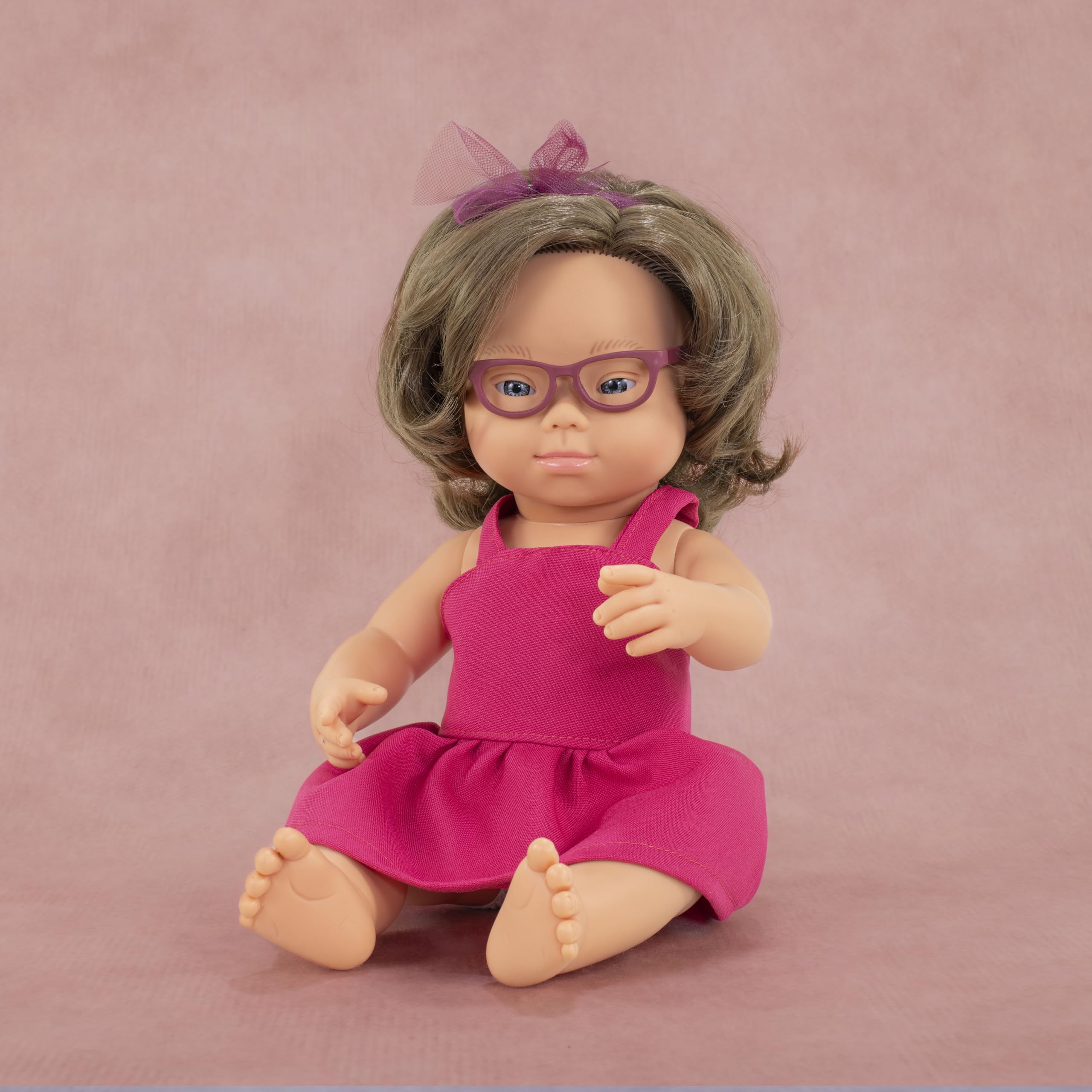 Miniland Baby Doll Caucasian Girl with down syndrome and glasses 38cm. Made in Spain with vanilla scent. Anatomically correct. My Friends & Me collection - Image 2