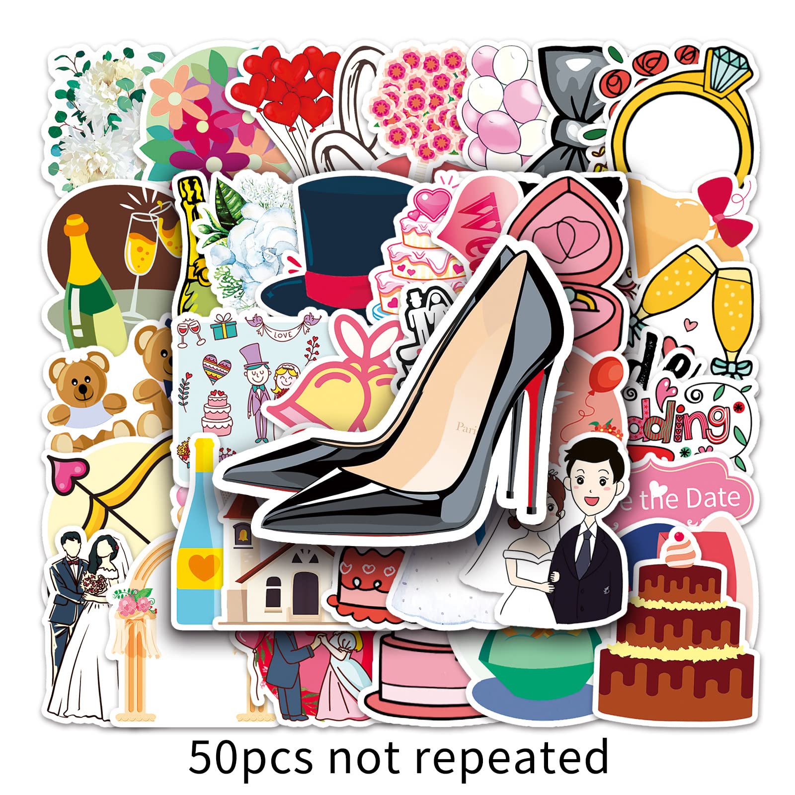 50 adesivi per matrimoni per scrapbooking, in vinile, impermeabili, con parole di matrimonio, per laptop, album di ritagli, biciclette, auto, tazze del telefono e altro (matrimonio)