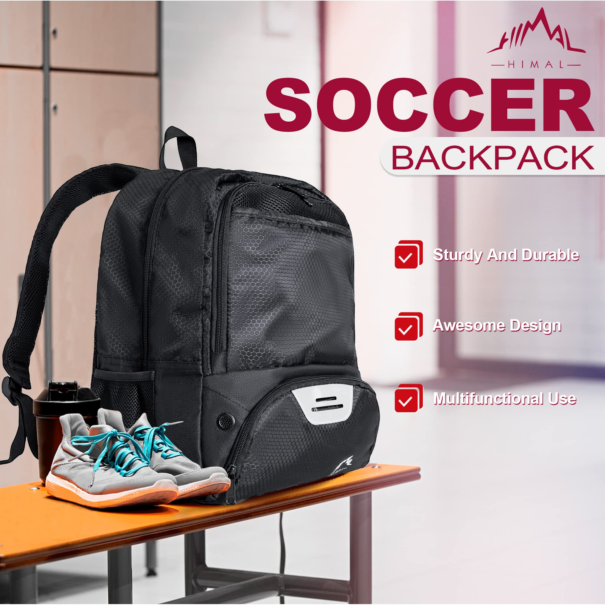 Himal Outdoors Torba piłkarska - plecak do piłki nożnej, siatkówki i piłki ręcznej, torba sportowa z oddzielną knagą