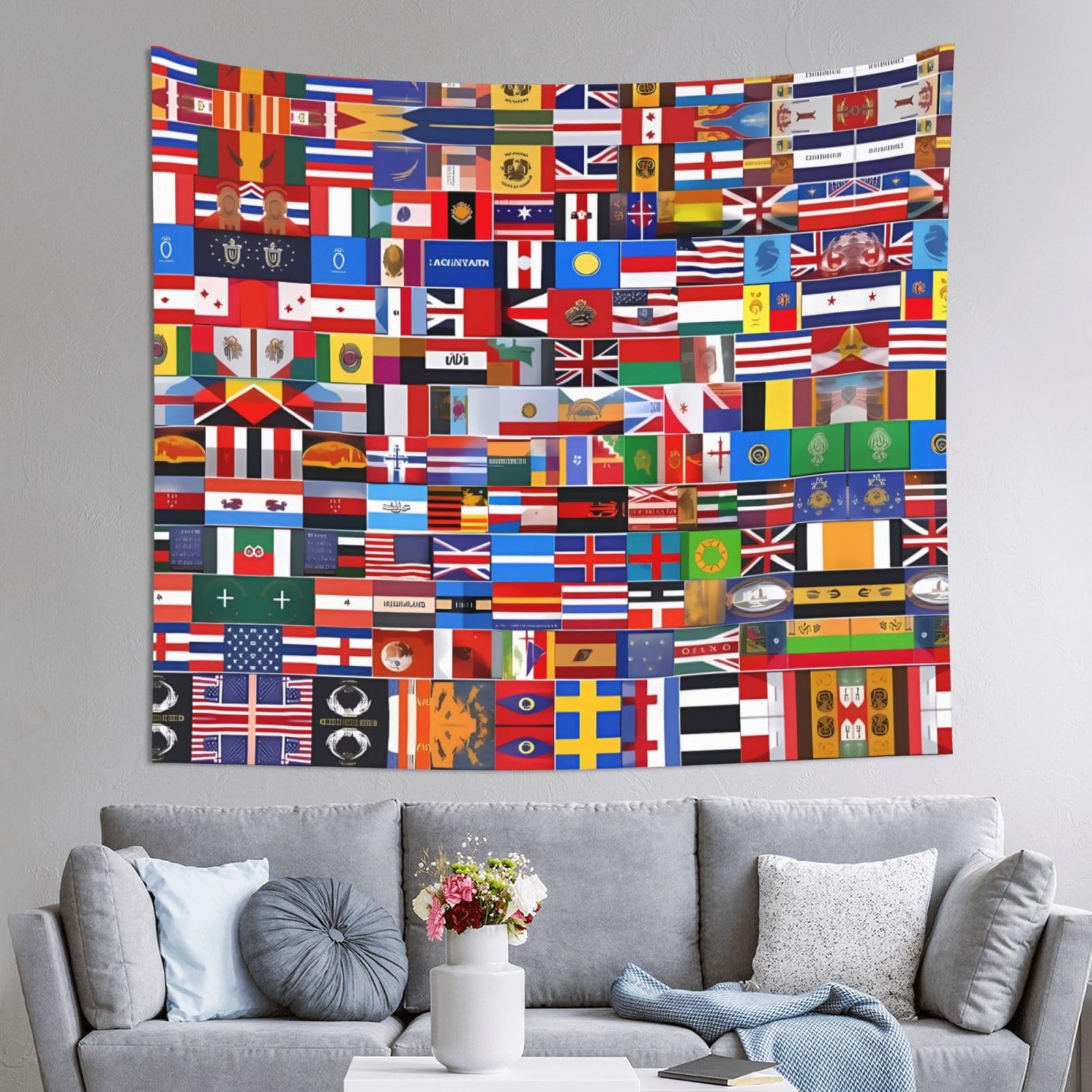 HLSBSSL 60x51in Various flags Printed Tapestry Tablecloth for Dormitory and Picnic Rooms - Multifunctional Fabric Hanging