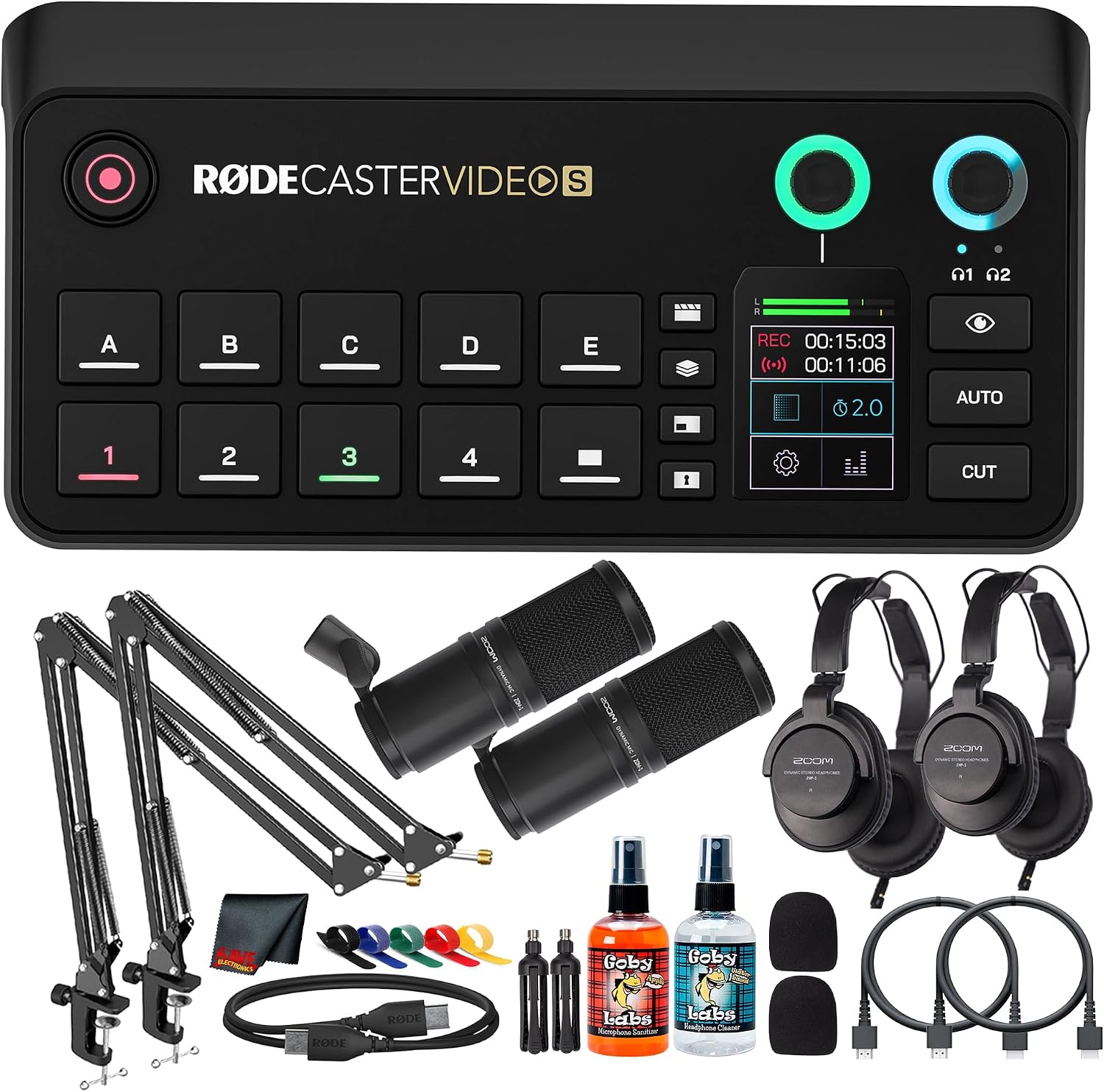 RODE RODECaster Video S All-in-One Video Console | Production Switcher with Integrated Audio Mixing, Video Control & USB Connectivity | For Podcasting & Content (RCV-S) + 2x Podcast Mic Pack + More