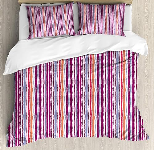 Miniatura 44 de Ambesonne Synthwave Duvet Cover Set, Abstract Halftone Inspired Dos with Colorful Retro Zigzags Graphic, Decorative 3 Piece Bedding Set with 2