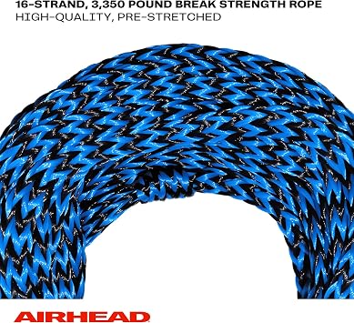 Airhead 1-6 Person Tow Rope for Towable Tubes, Heavy Duty Boat Towline for Tubing, UV Resistant 16 Strand Polypropylene with Rope Keeper, up to 6,000 lb Break Strength
