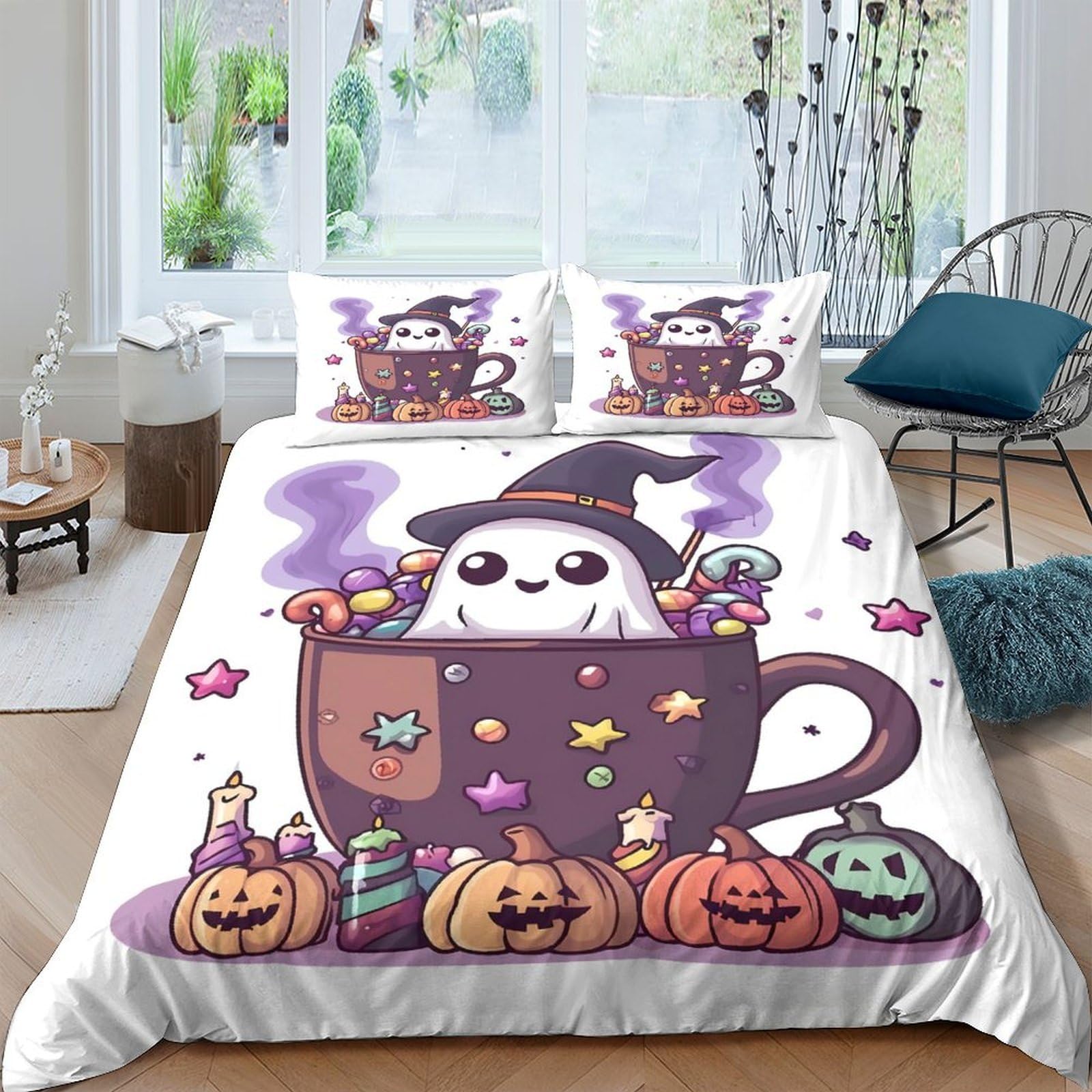 Ctjqhvkz Style-1 3D Printed Halloween Ghost Fitted Sheet Microfiber Soft Candy Pumpkin Bed Cover For Bedroom Dorm Room Mattress Decor Single（135X200cm）