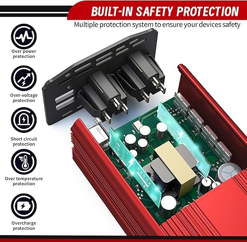 Miniatura 5 de Inversor de corriente de 300 W, 12 V CC a 110 V CA Adaptador de enchufe dual para automóvil, convertidor de salida de adaptador de enchufe doble,