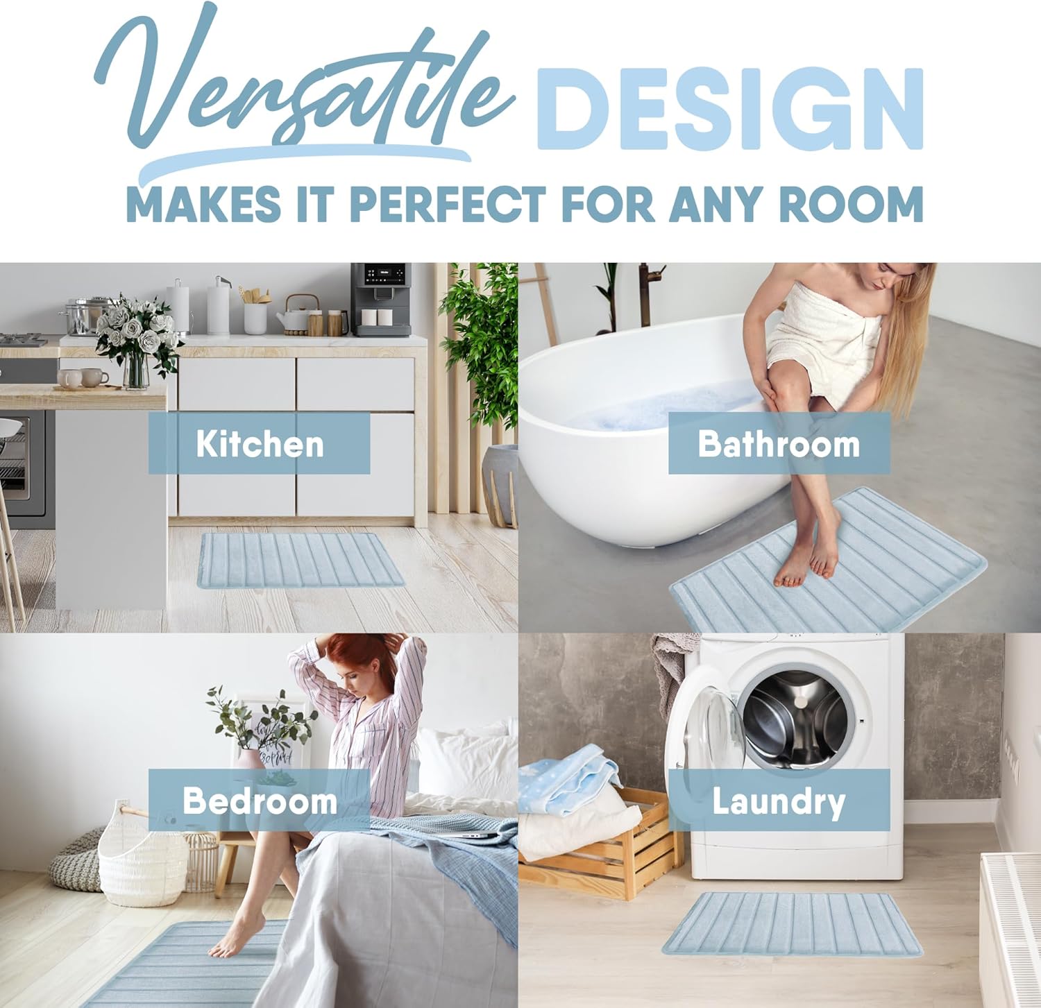 MICRODRY Extra-Thick, SoftLux, Charcoal Infused Memory Foam Bath Mat with GripTex Skid-Resistant Base, 17x24, Blue