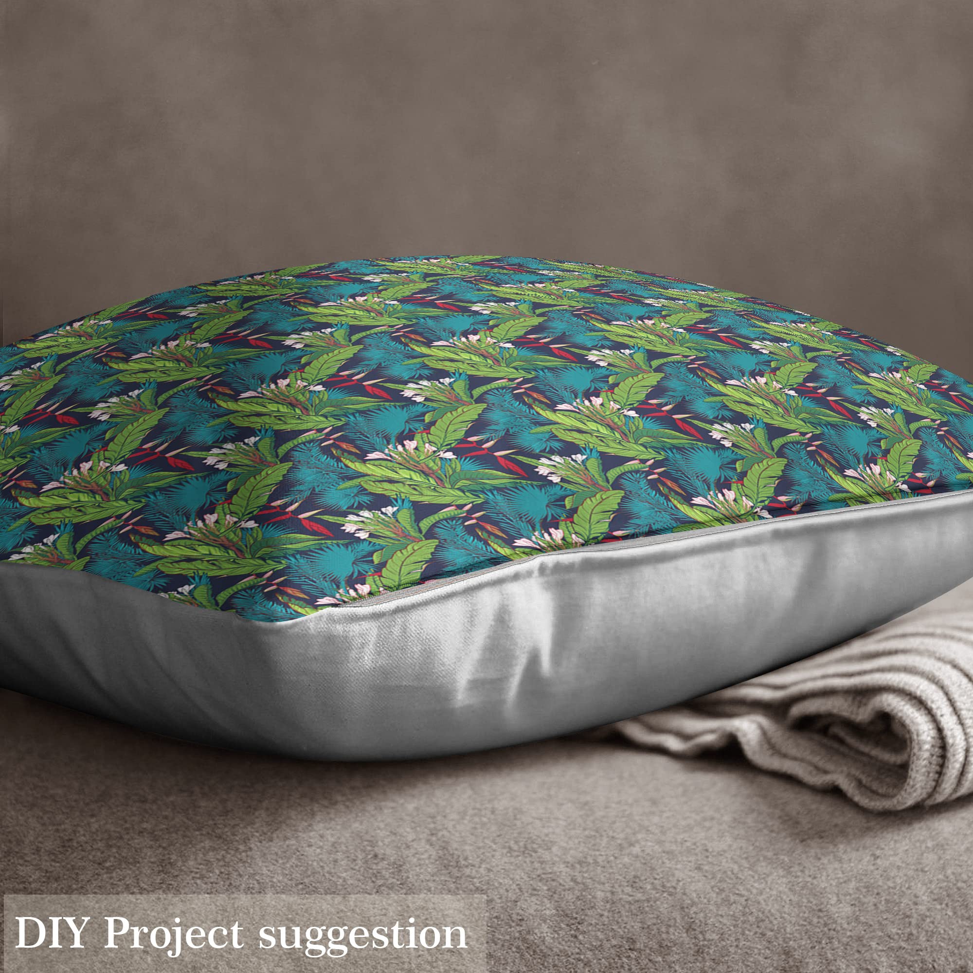 Floral Upholstery Fabric for Chairs,Flower and Palm Leaves Outdoor Fabric by The Yard,Green Tropical Botanical Decorative Fabric for Upholstery and Home DIY Projects,10 Yards,(L920*W150cm) Teal Pink - Image 3