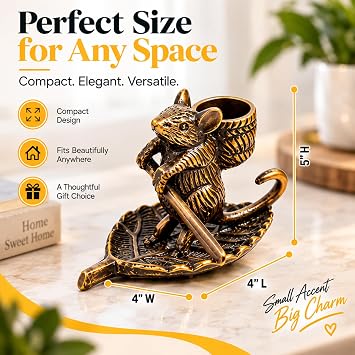Intrepid Mouse Candleholder Elegant Antique Bronze Finish Classic Decorative Accent for Tabletop or Shelf, 4 L x 4 W x 5 H
