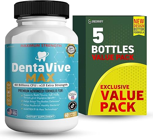 Miniatura 12 de Suplemento probiótico DentaVive Max, 40 mil millones de UFC, 60 cápsulas, apoyo de salud oral prémium para dientes, encías, salud digestiva (1)