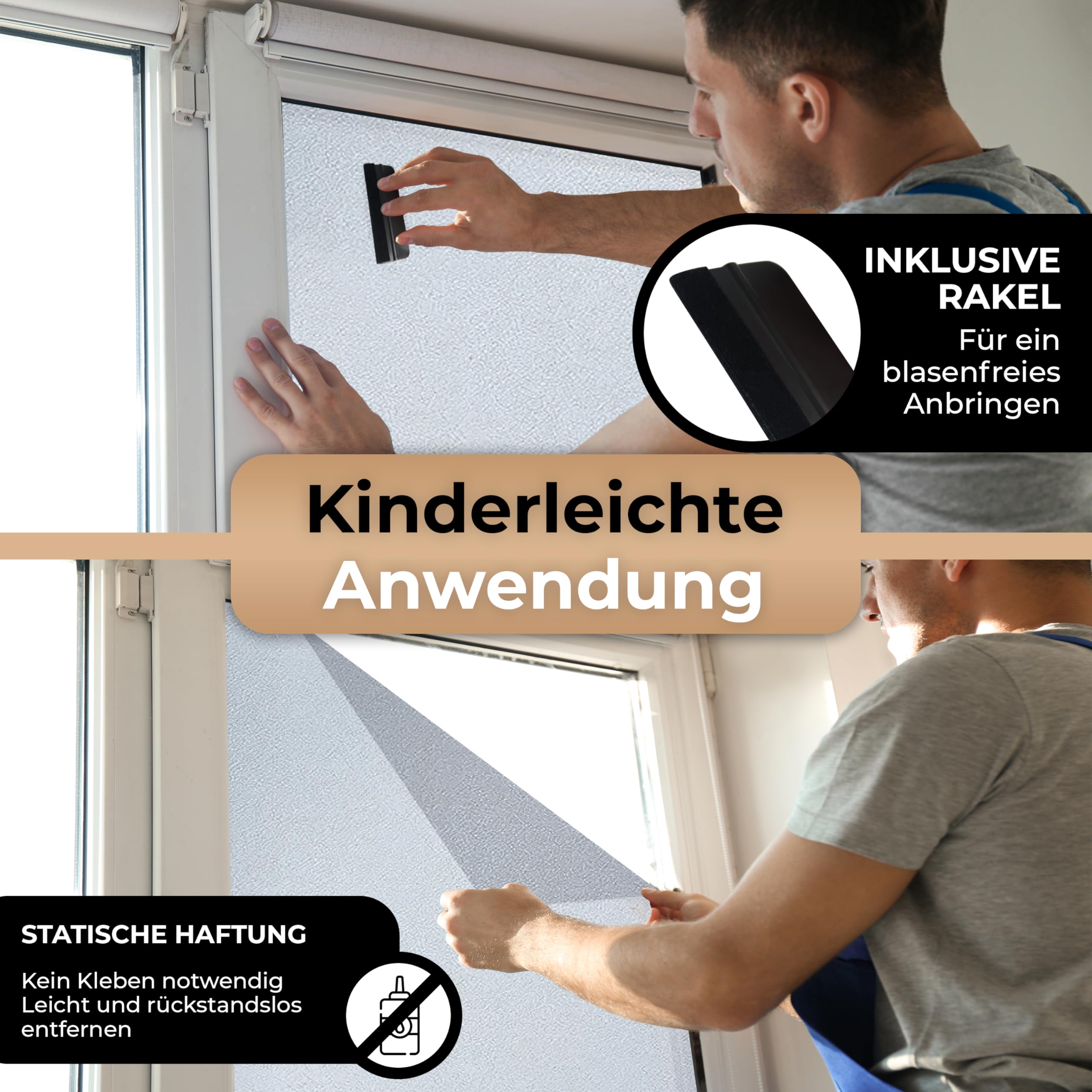 Film de fenêtre opaque extérieur en verre dépoli - Film autocollant - Brise-vue - Film brise-vue pour fenêtres et portes - Film de fenêtre également pour salle de bain, douche et sauna - Mat