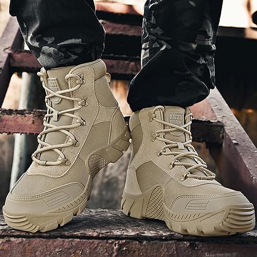 Miniatura 2 de Kervaky Botas tácticas militares para hombre, botas de trabajo para exteriores, impermeables, botas de senderismo, botas de combate ligeras y