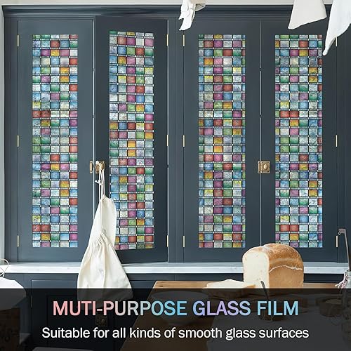 Miniatura 7 de VELIMAX Película de privacidad para ventana, tinte, calcomanías de arco iris, vinilo estático, no adhesivo, anti rayos UV, para oficina en casa,