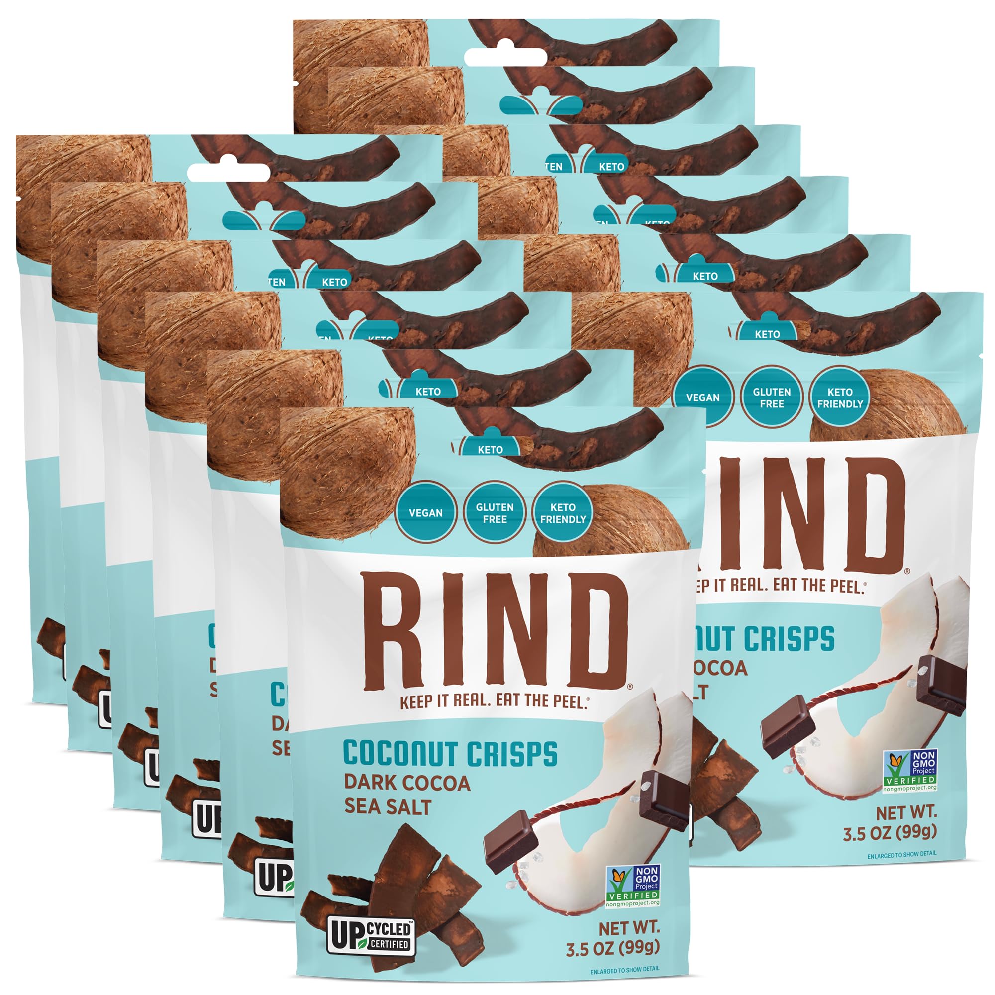 RIND Snacks | Dark Cocoa Sea Salt Coconut Crisps | Dried Fruit Superfood | Snack Chips | All Natural | Low Carbs | High in Fiber | Keto | Gluten Free