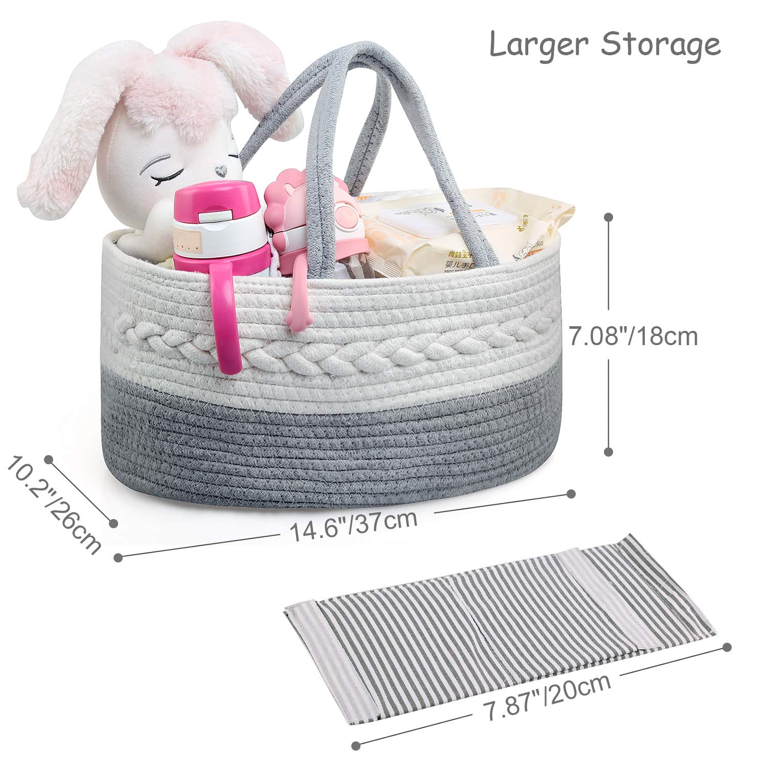 Ballery Baby Pannolino Caddy Organizer, 3 Scomparti Portatile per Bambini, Cestino Portaoggetti per Pannolini, Organizer da Auto con Divisorio, Doccia Neonato Cesto Regalo Corda di Cotone