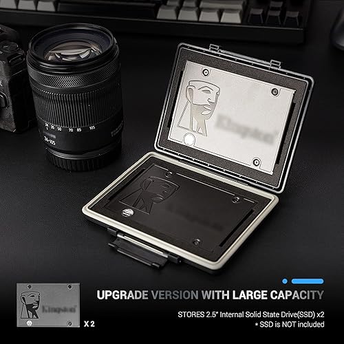 Miniatura 4 de Funda de disco duro de 2 ranuras para SSD de 2.5 pulgadas, caja de protección de almacenamiento de disco duro de estado sólido, resistente al agua y