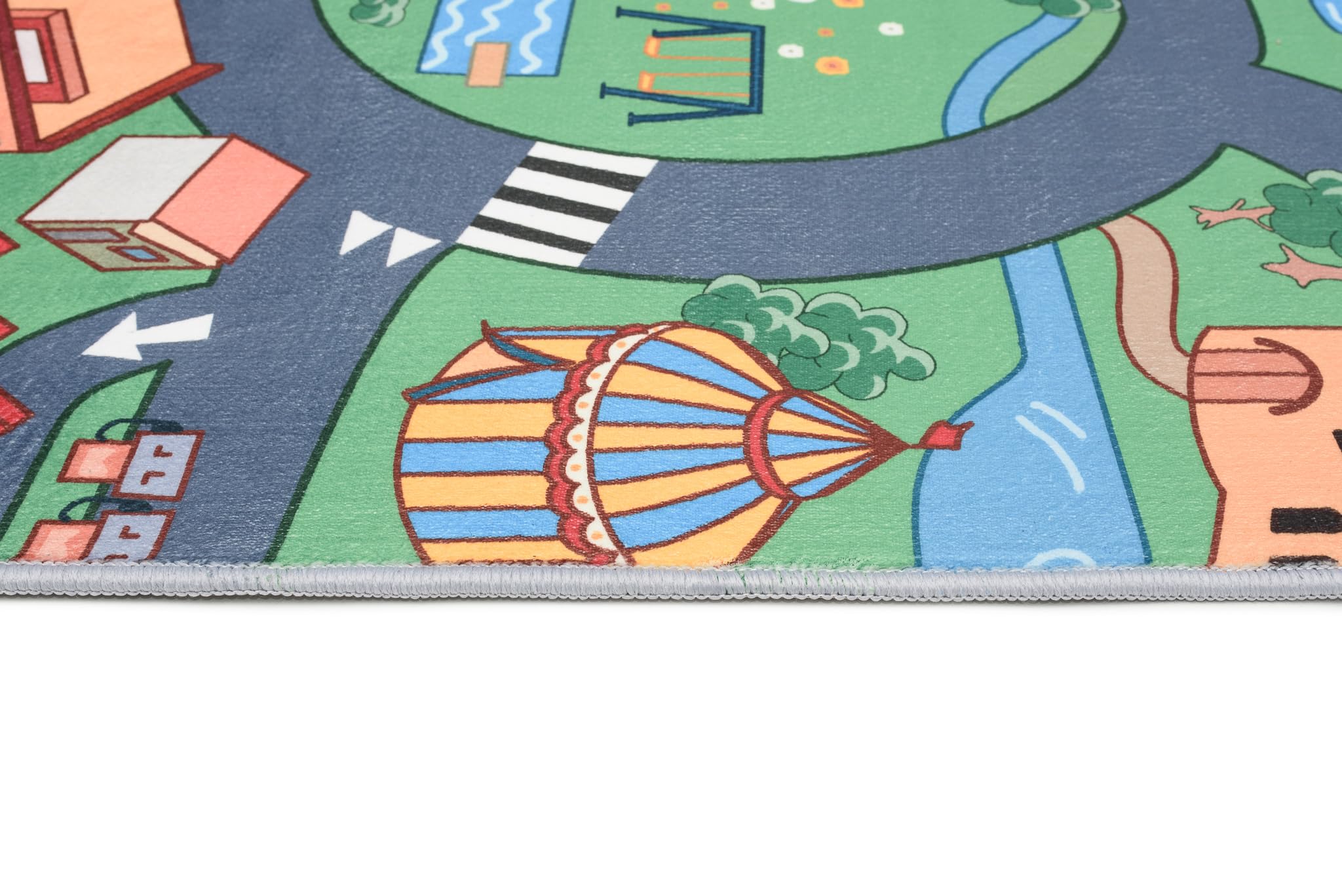 TAPISO Flannel Tapis Chambre Enfant Bébé Fille Garçon Antidérapant Lavable Vert Gris Bleu Rouge Tapis de Jeux Voiture Circuit Route Ville Poils Ras Oeko-TEX Résistant 120 x 170 cm