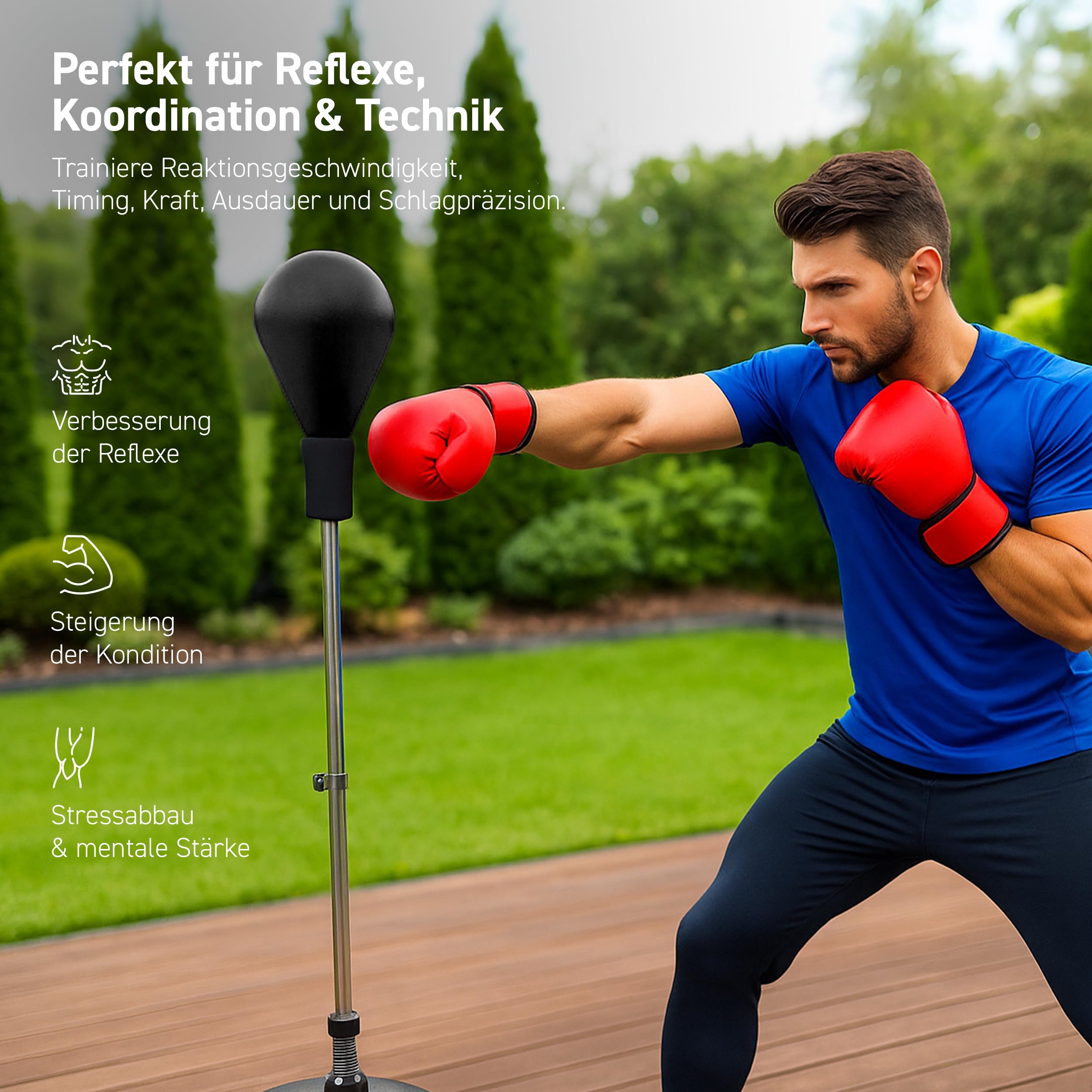 MSPORTS Pallone da Boxe di Alta Qualità, Regolabile in Altezza Con Lampadina, 110-150 cm, Supporto