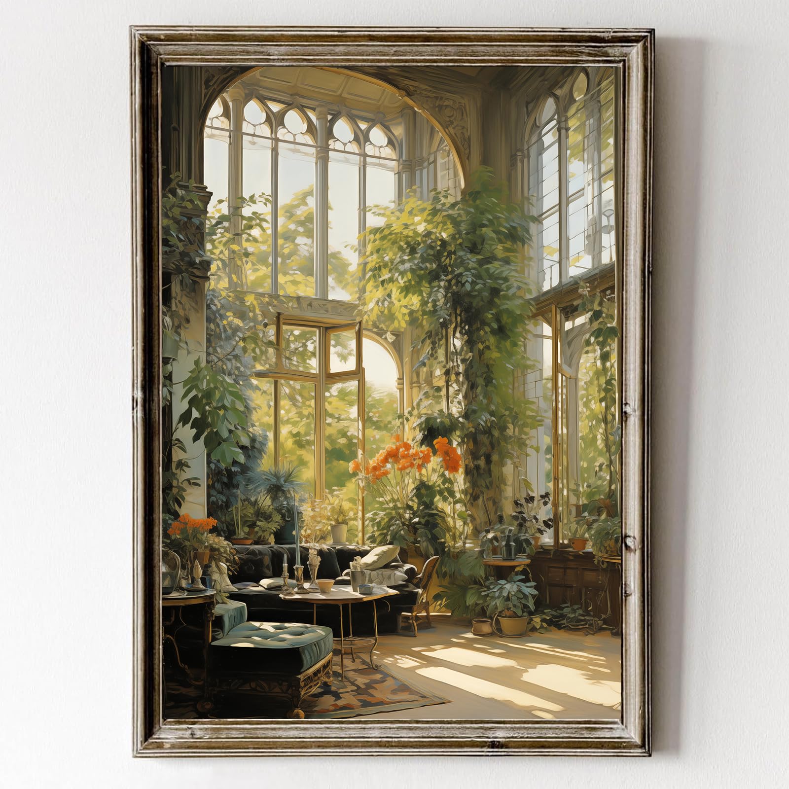 Medieval Castle Wall Art Italian Landscape Painting Green Natural Botanical Poster Vintage Gothic Wall Art Dark Academia Castle Painting Overgrown Botanical Cottagecore Poster 16x24inch No Frame