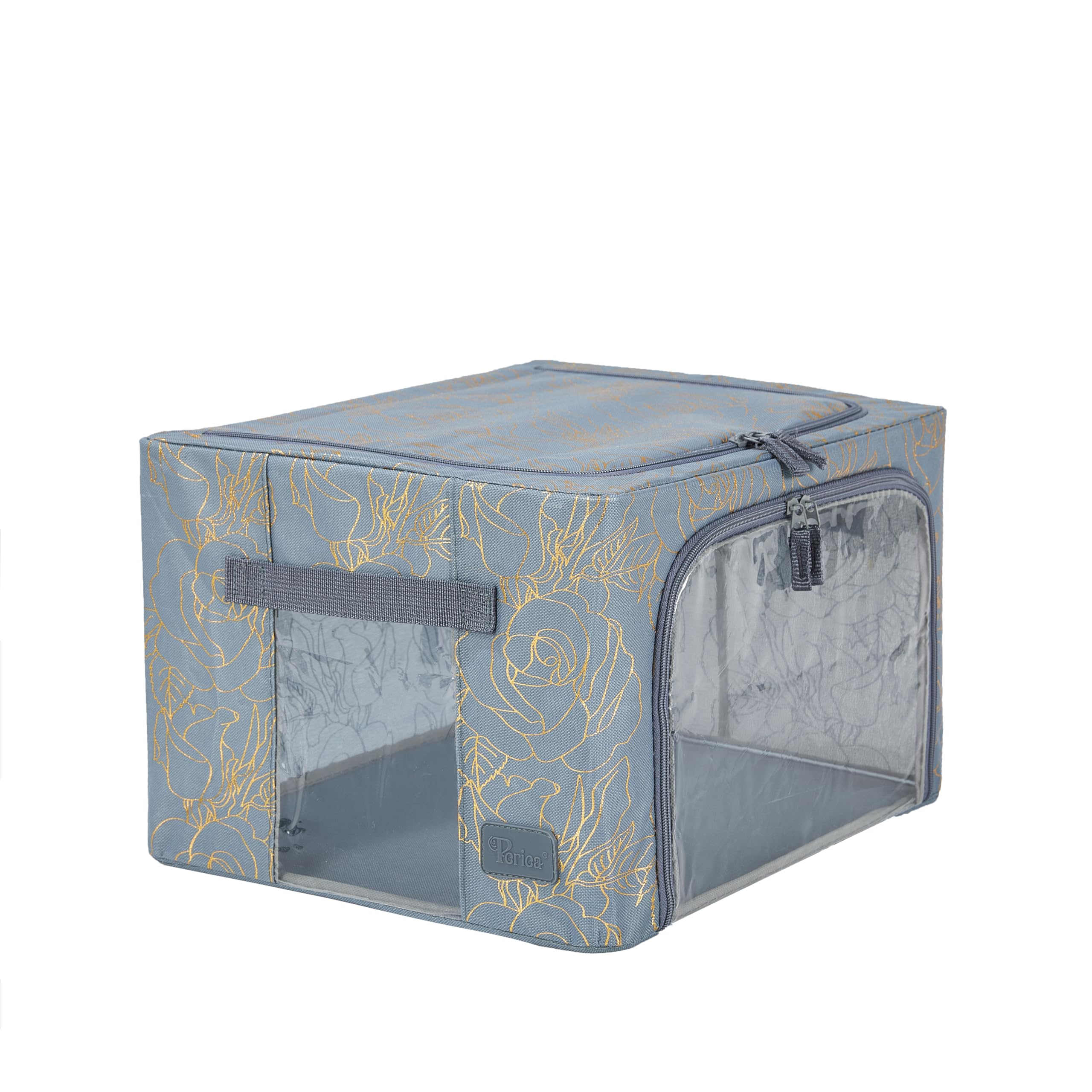 Periea ‘Beau’ Folding Collapsible Stackable Fabric Home Storage Boxes with Steel Frames (Black Grey Floral, Large) — view 58