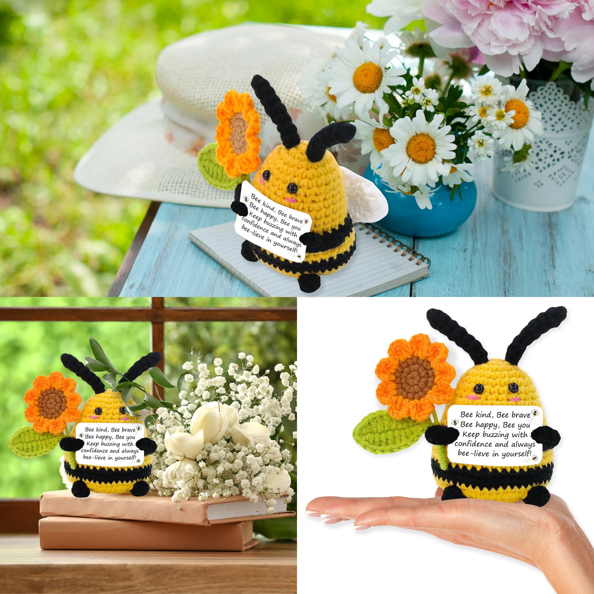 Ape All'Uncinetto Positiva Con Biglietto - Bambola In Lana, Regalo Di Incoraggiamento, Decorazione Per Casa - Foto 10