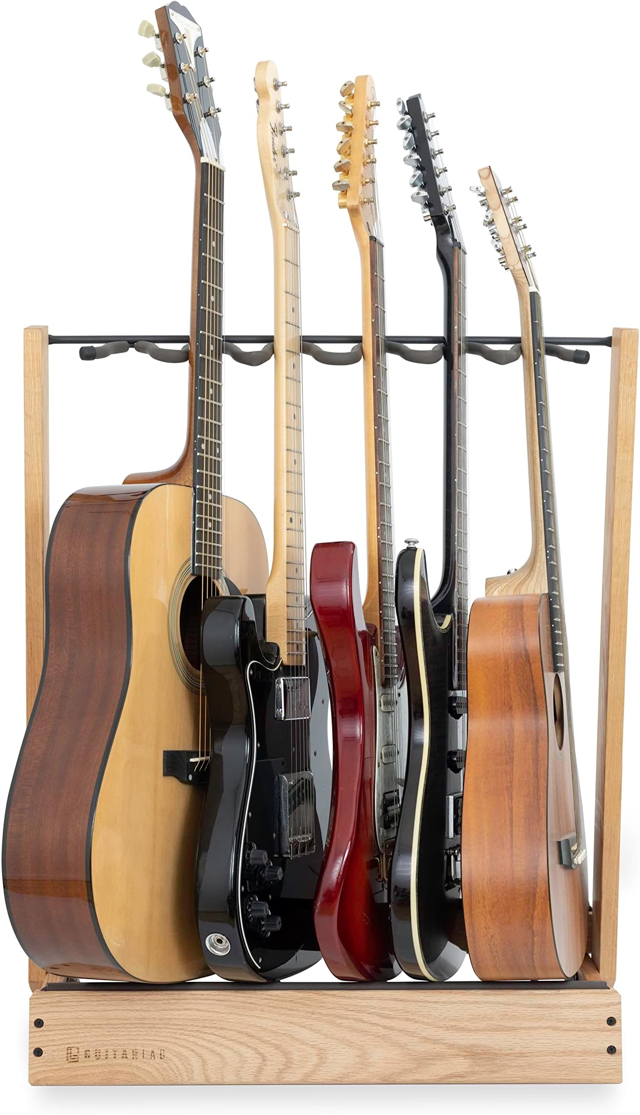 Guitar Lab Premium Oak Multi Guitar Stand Floor, Solid Wooden Guitar Rack x 5 For Any Guitarist, Folds Down and Fits Acoustic, Electric or Bass Guitars, Guitar Accessory, Guitar Gifts