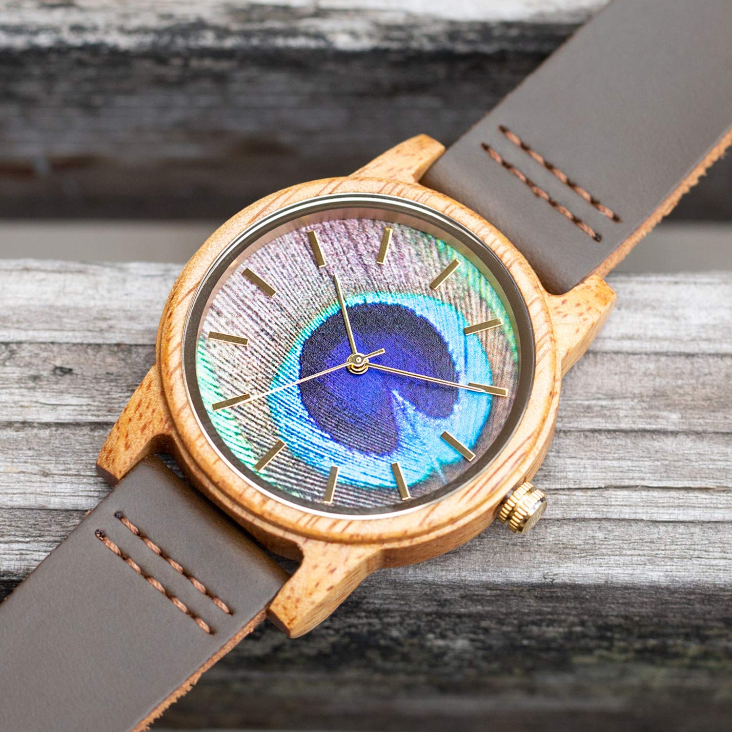 MUJUZE Wooden Watch for Men, Leather Wooden Watch Natural Handmade 40mm Unisex Design Wood Grain Wrist Watches(UW1008Mango)