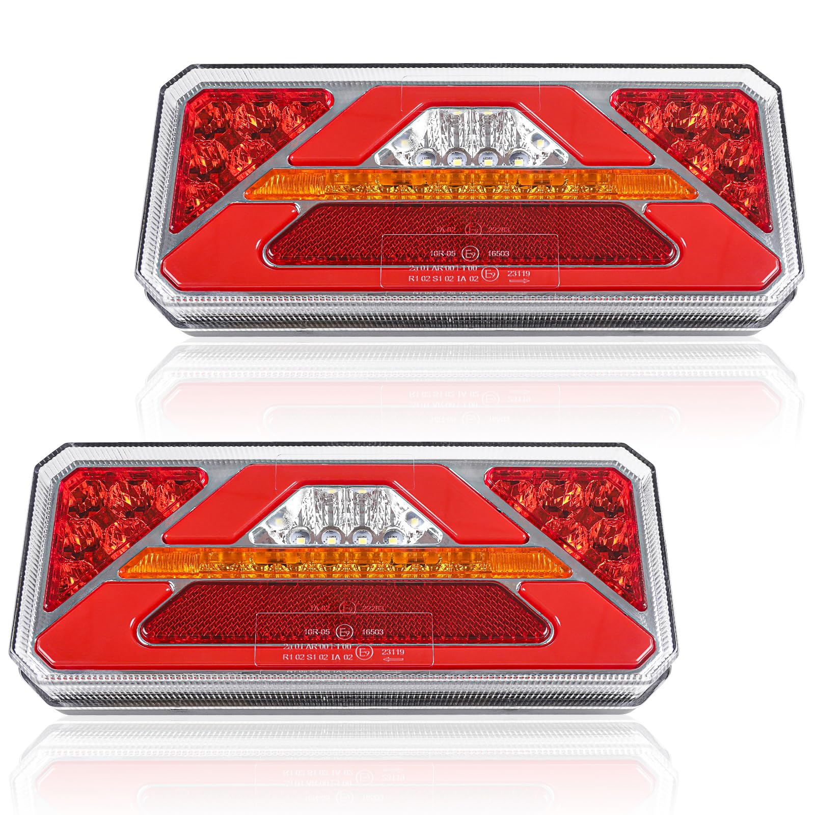 Zestaw tylnych świateł LED, 12 V/24 V, oświetlenie przyczepy, światło tylne do samochodów ciężarowych, wodoszczelne światło tylne z E-Mark (typ 2)