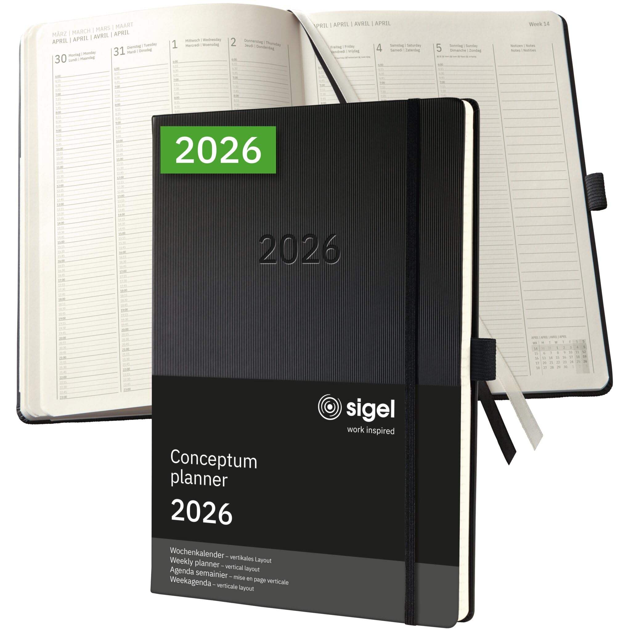 Sigel C2618 Weekly planner Conceptum 2026-1 year - A4+ - black - 2 pages = 1 week - hardcover - 80 gsm - 192 p. - PEFC-certified