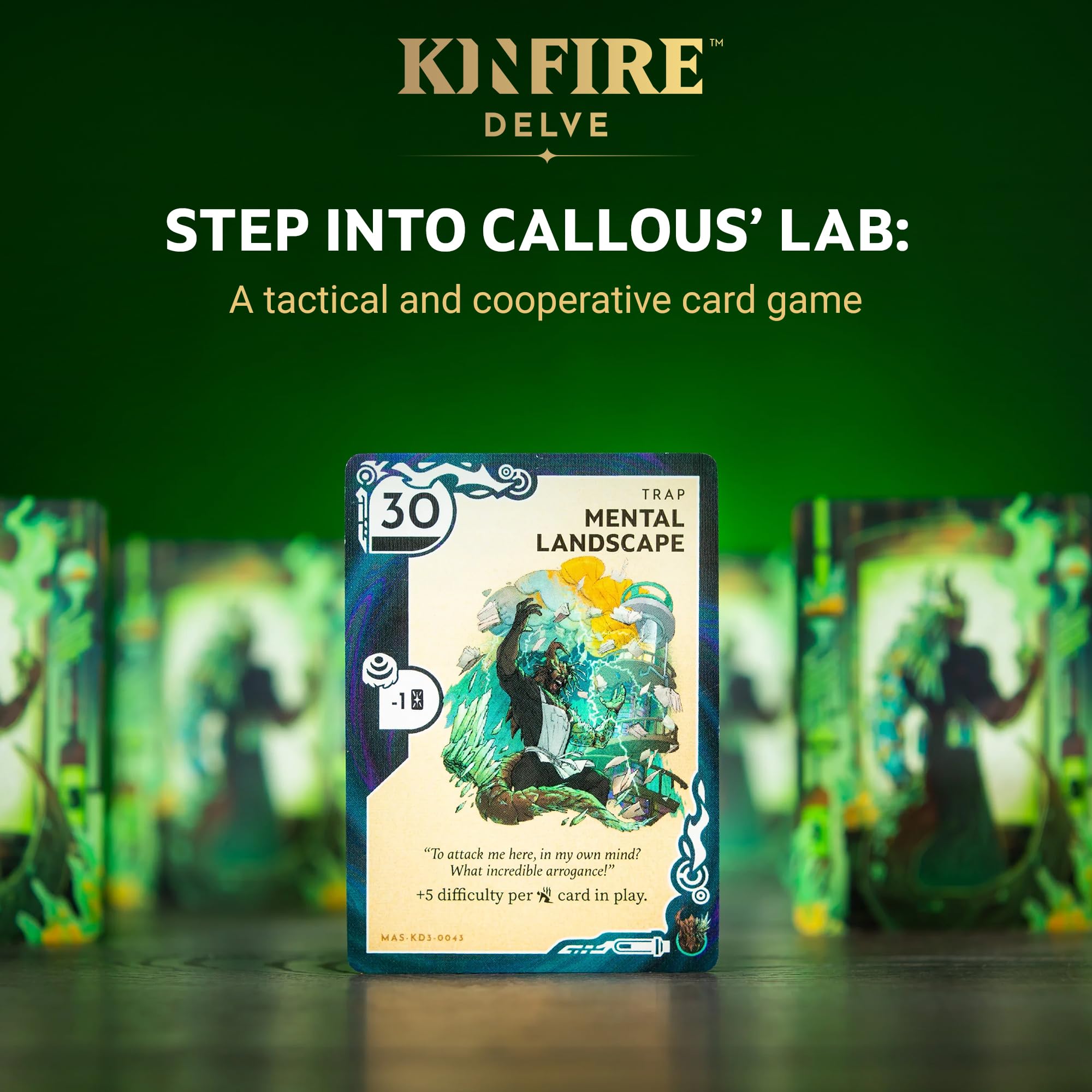 Kinfire Delve: Callous’ Lab – Tactical Solo or 2-Player Card & Dice Game, Puzzle-Focused Adventure with Replayable Depths, Ages 14+, 60+ Min Gameplay (Part of the Kinfire Universe: 5 Standalone Games)