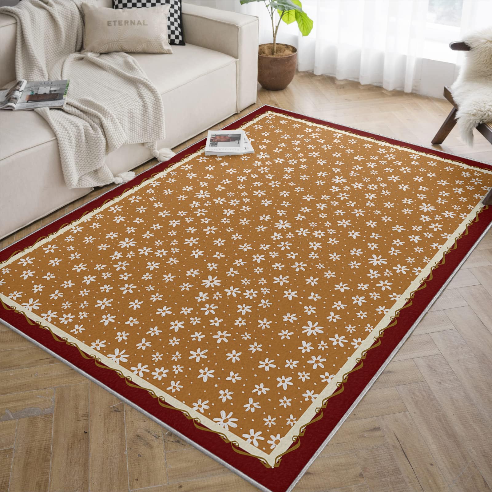 Tapis de salle à manger et couloir lavable antidérapant floral