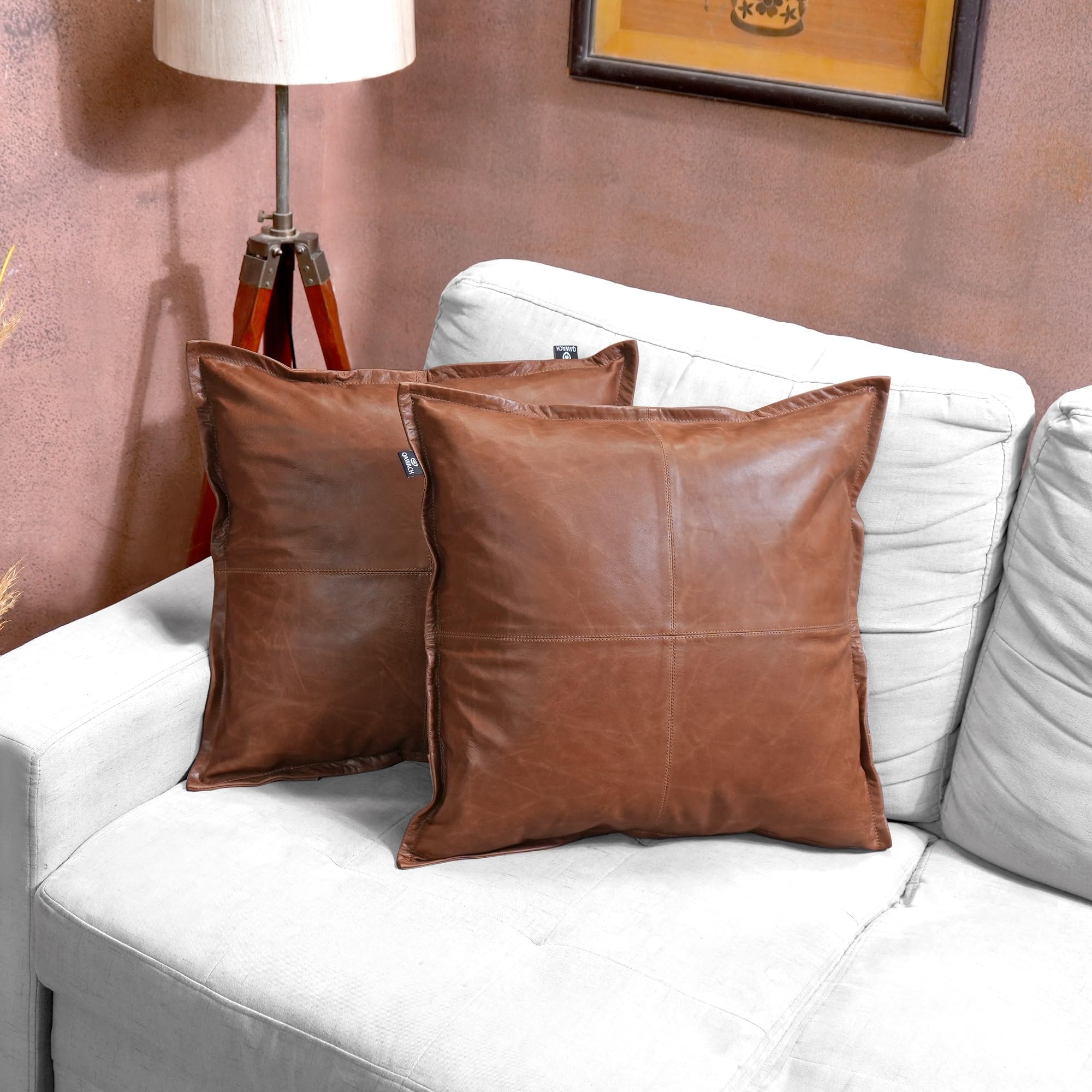 Funda de cojín de piel de cordero para sofá, fundas decorativas para sala de estar o dormitorio, 16 x 16 pulgadas, caja marrón, paquete de 2