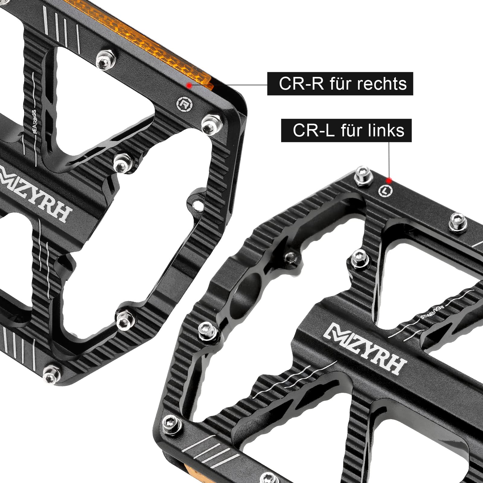 MZYRH Pedały rowerowe z paskami odblaskowymi, antypoślizgowe pedały MTB CNC ze stopu aluminium, 3 uszczelnione łożyska, pedały do roweru górskiego, roweru szosowego, MTB