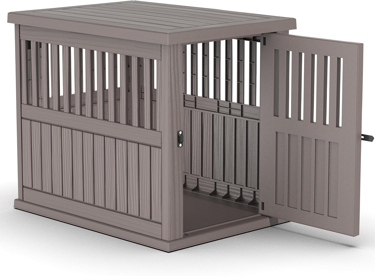 Heavy-Duty Resin Dog Crate for Large Dogs – Weatherproof, Ventilated Design, Easy-Clean Plastic Dog House with Lockable Door, Portable Kennel for Indoor/Outdoor Use (Gray, Large)