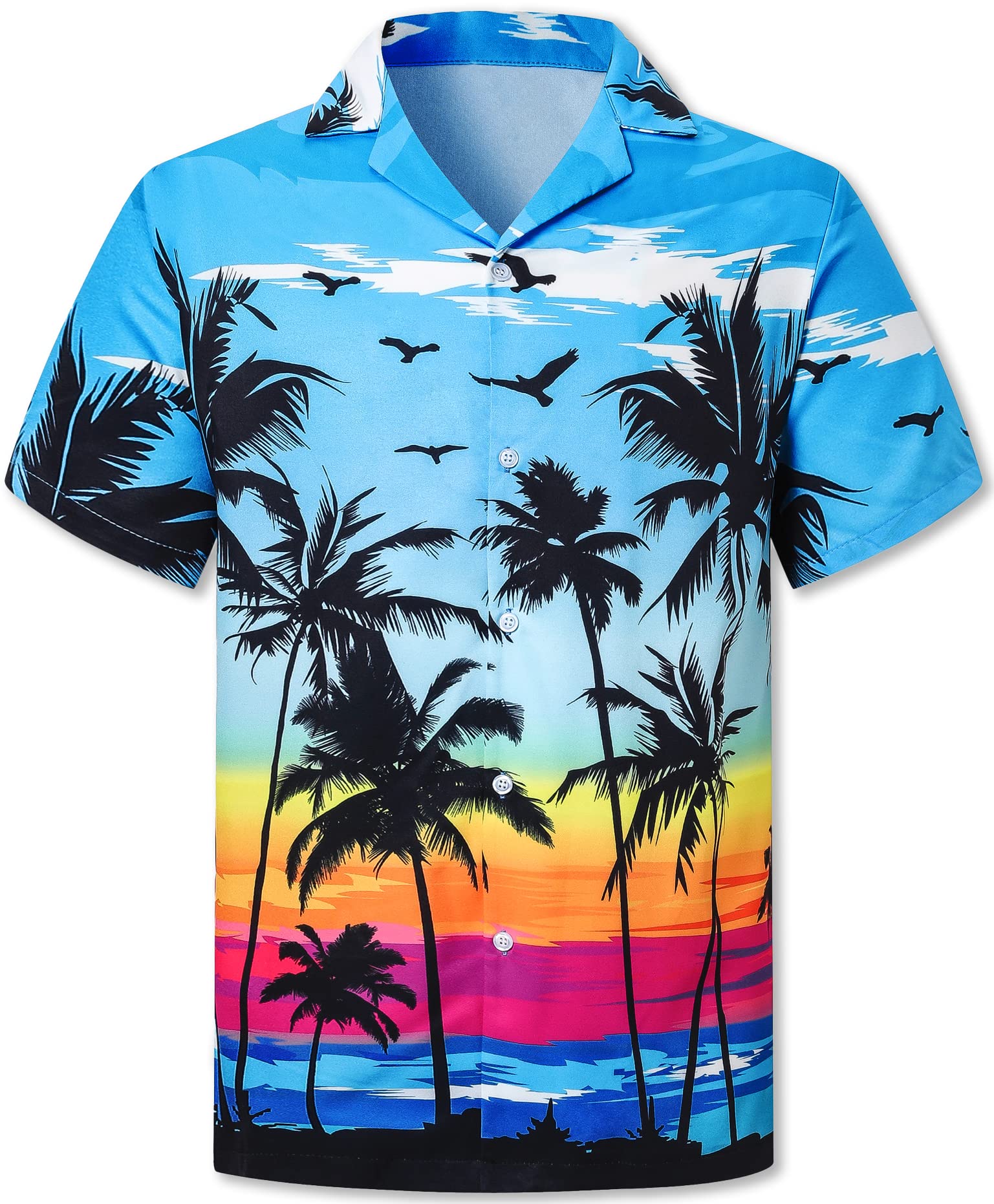 Cromoncent Hawaiian Shirt for Boy&amp;Men Short Sleeve Cuban Collar Tropical Holiday Summer Beach Shirts
