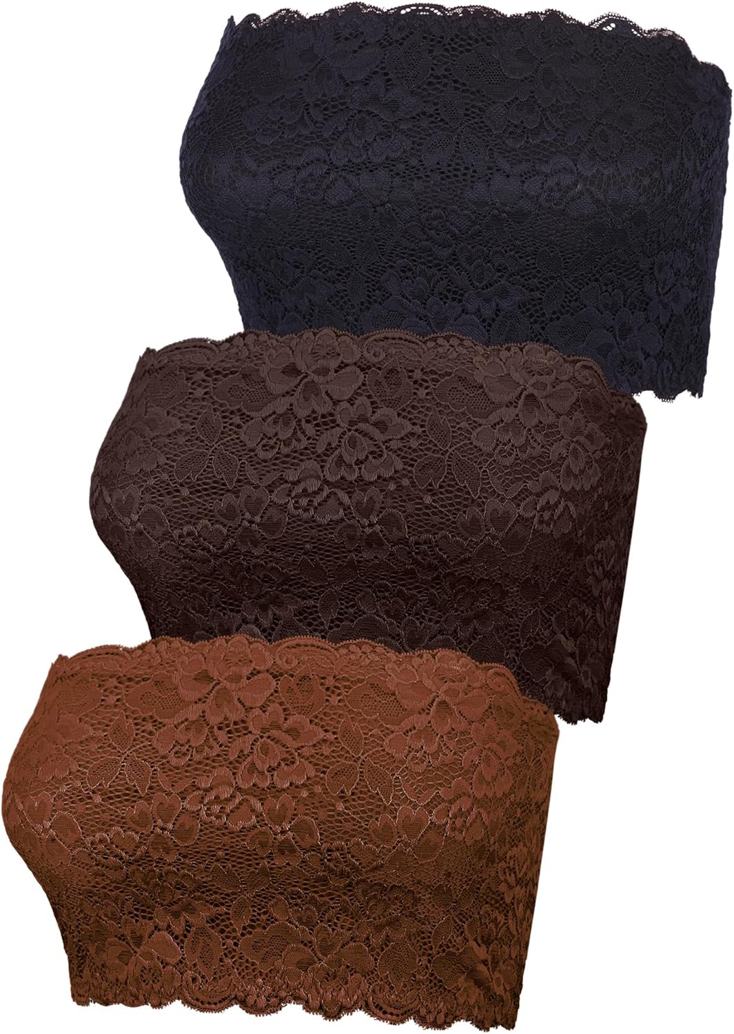 Boao 3 Pieces Women's Floral Lace Tube Top Bandeau Strapless Bras Seamless Stretchy Chest Wrap