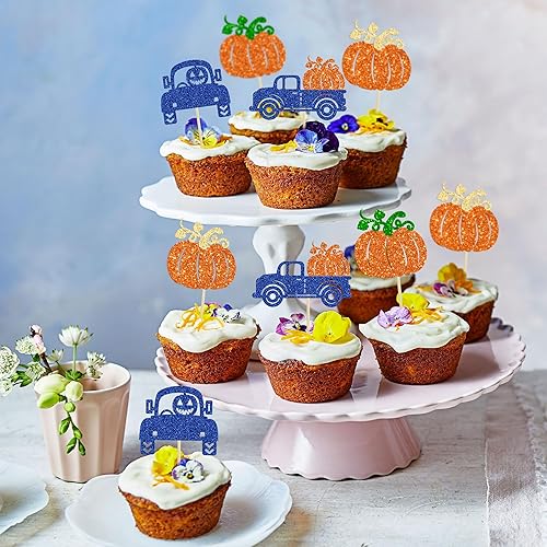 Miniatura 77 de 24 adornos de calabaza para cupcakes con purpurina para otoño, hojas, flores, calabaza, cupcakes, decoración de pasteles para Halloween, decoración