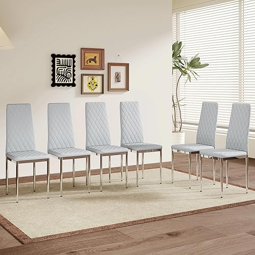 Miniatura 11 de JT Silla de comedor minimalista moderna de cuero ignífugo con diseño de rejilla de diamante, para restaurante, hogar, conferencias, juego de 4 o 6