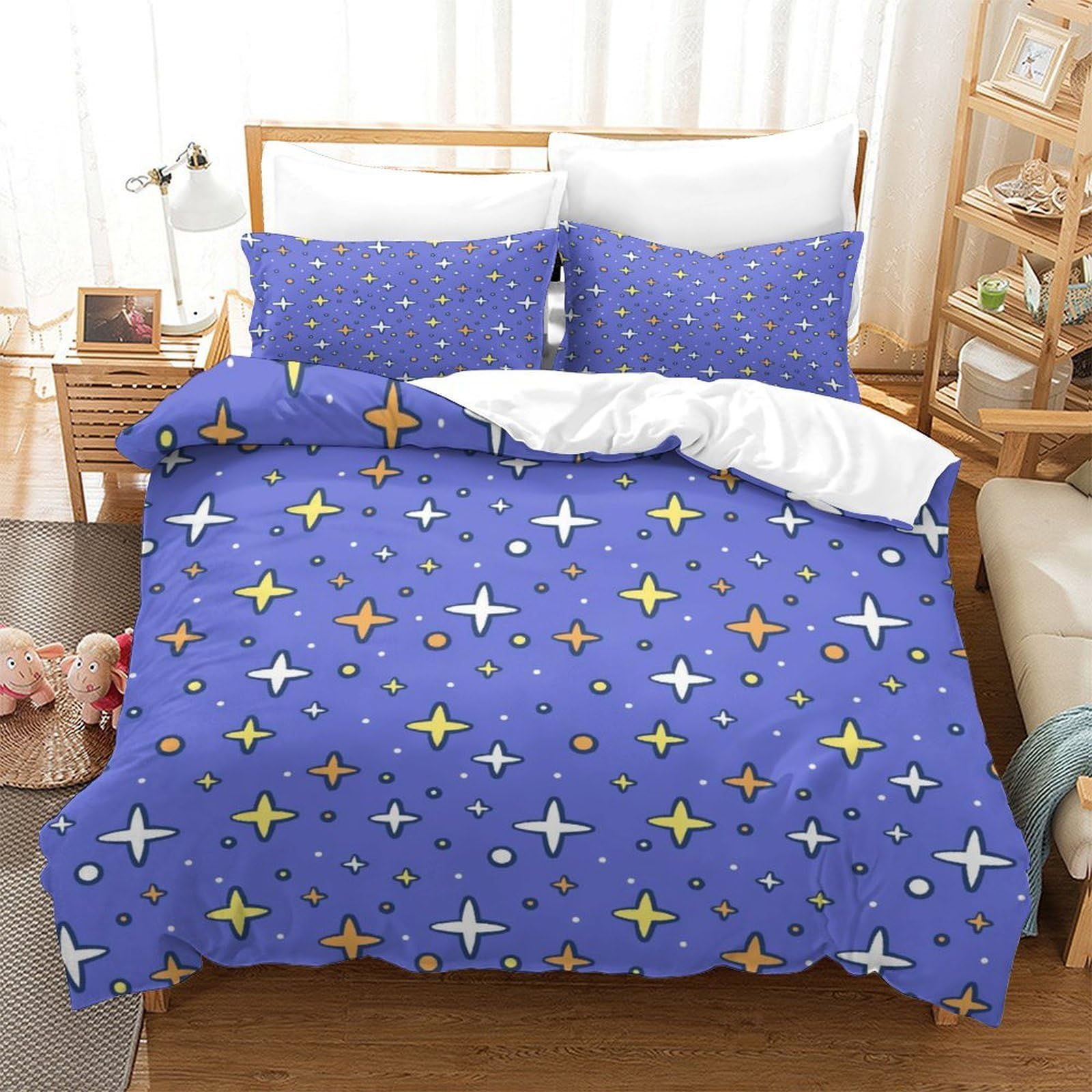 Housse de couette ciel étoilé 3D 135x200cm en microfibre douce avec sa parure de lit étoile single