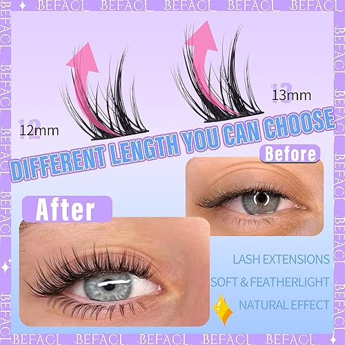 Miniatura 9 de Extensiones de pestañas en racimo, 320 unidades, pestañas esponjosas 80D, extensiones de pestañas gruesas para bricolaje de 0.354-0.630 in, pestañas