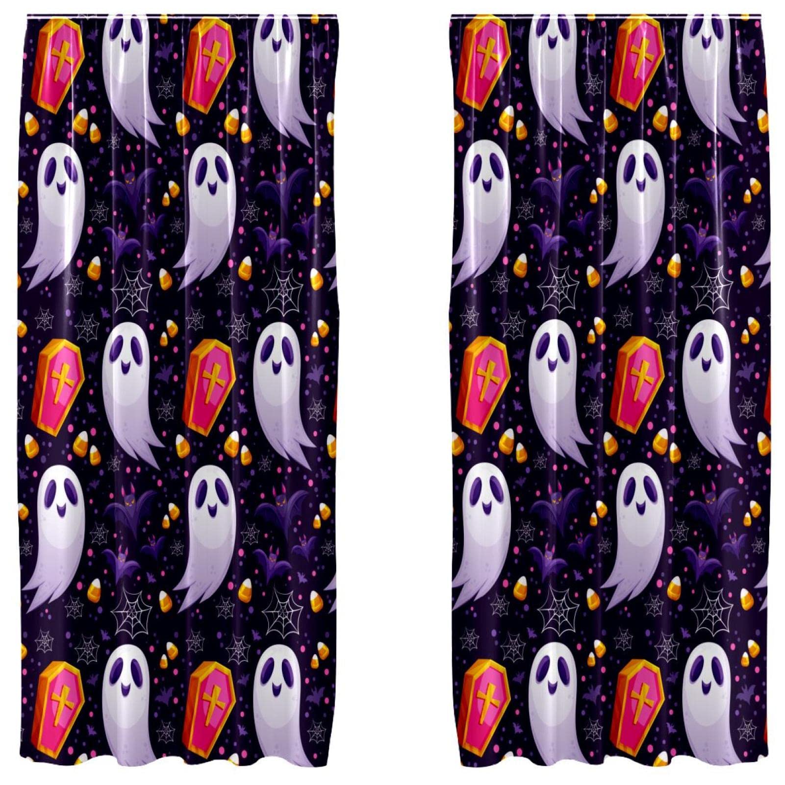 Rideaux d'Halloween motif mignon lot de 2 rideaux légers passe-tringle 139x213cm