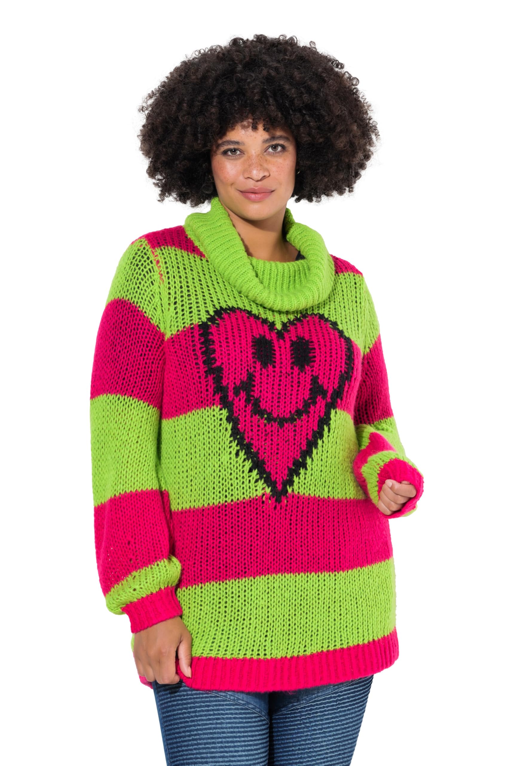 Angel of Style Damen große Größen Übergrößen Plus Size Pullover, Straight Fit, Blockstreifen, Herz-Smiley 836170